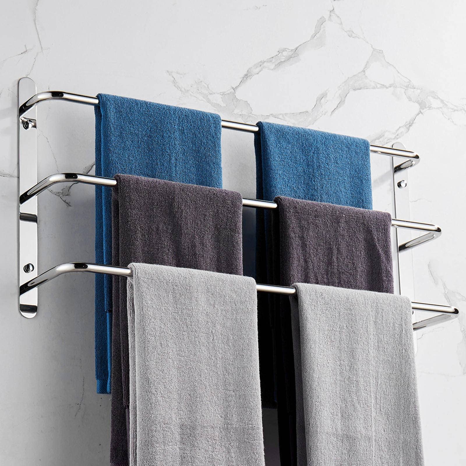 304 Stainless Steel 3-Tier Towel Rack - 27.56 Inch Bathroom Towel Bar Set with Bright Polished Silver Finish | Space-Saving Bathroom Storage Organizer for Towels, Robes & Accessories | Perfect for Small Bathrooms, Apartments & Dorm Rooms