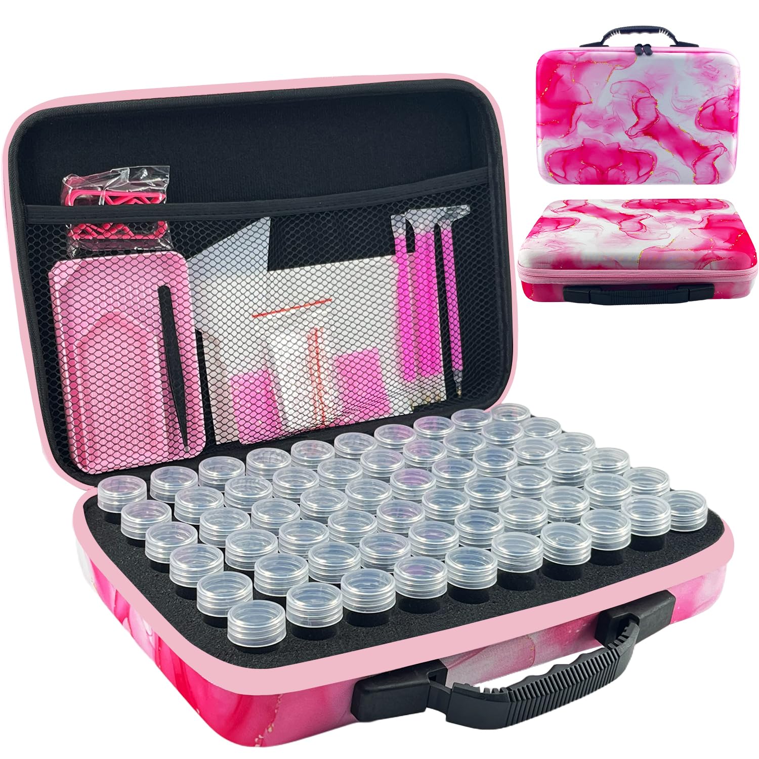 60-Slot Diamond Painting Storage Containers & Organizer Case - Pink Diamond Art Accessories Kit for DIY Craft Projects, Home Decor & Gift Giving