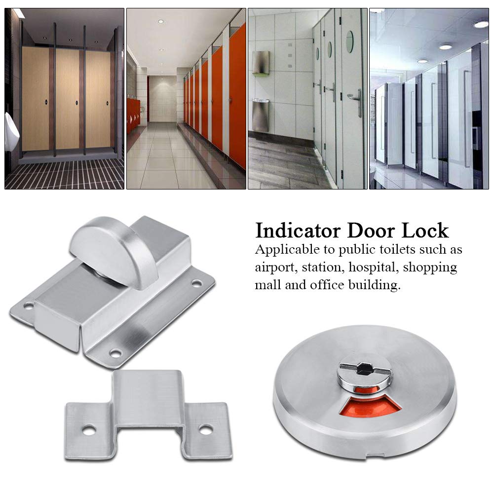 Stainless Steel Toilet Door Lock with Vacant/Engaged Indicator - 201 Grade Rustproof Bathroom Privacy Bolt Lock with Screw Fittings - Perfect for Public Restrooms, Office Bathrooms & Home Use