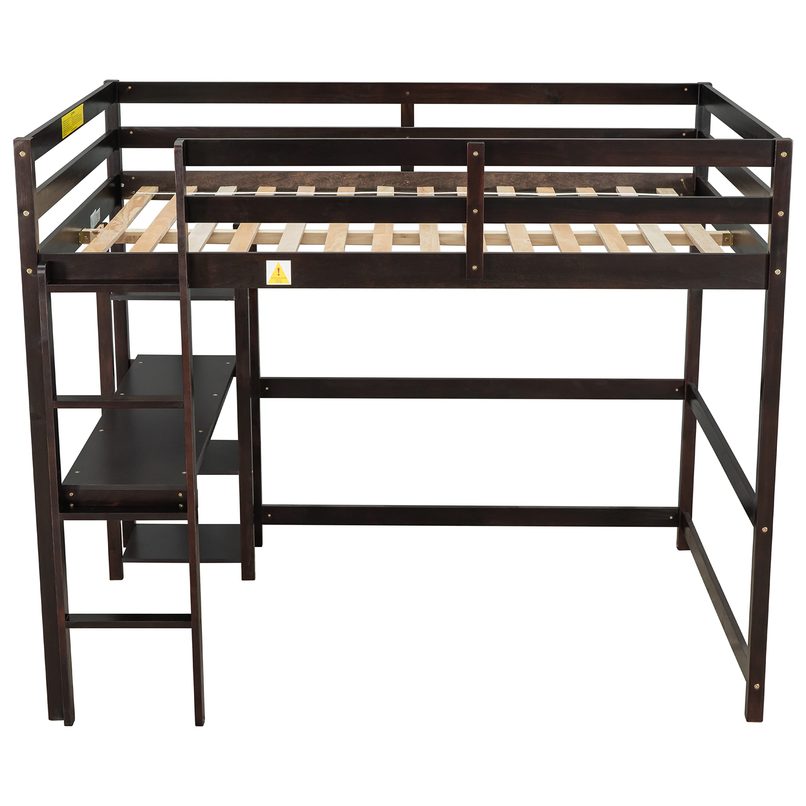 **Solid Pine Wood Full Loft Bed with Desk & Storage Shelf - Sturdy Espresso Loft Bed for Kids & Teens - No Box Spring Needed - Perfect for Small Bedrooms & Dorm Rooms**