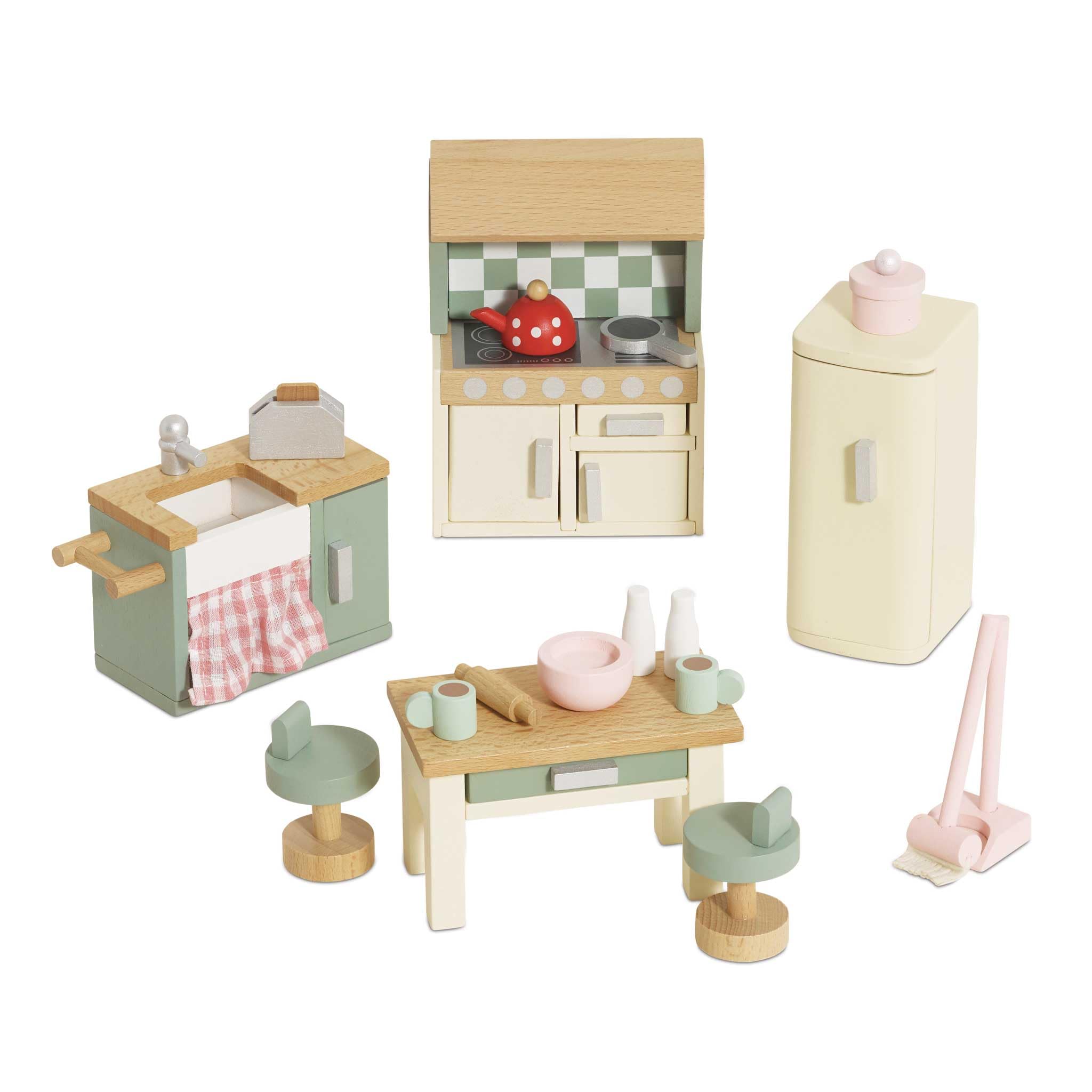 Le Toy Van Daisylane Kitchen Dollhouse Furniture Set - Miniature Wooden Play Kitchen Accessories for Kids (ME059) | Pretend Play, Doll House Decor, Gift for Girls & Boys