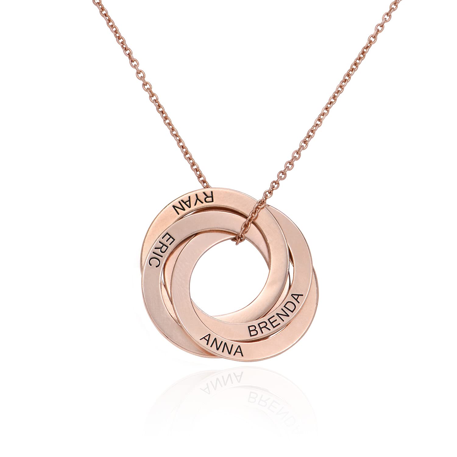 Personalized Russian Ring Round Circle Necklace - Custom Engraved Family Pendant with 4 Interlocking Rings - Unique Jewelry Gift for Women, Mothers, Wife - Perfect for Mother's Day, Anniversary & Special Occasions