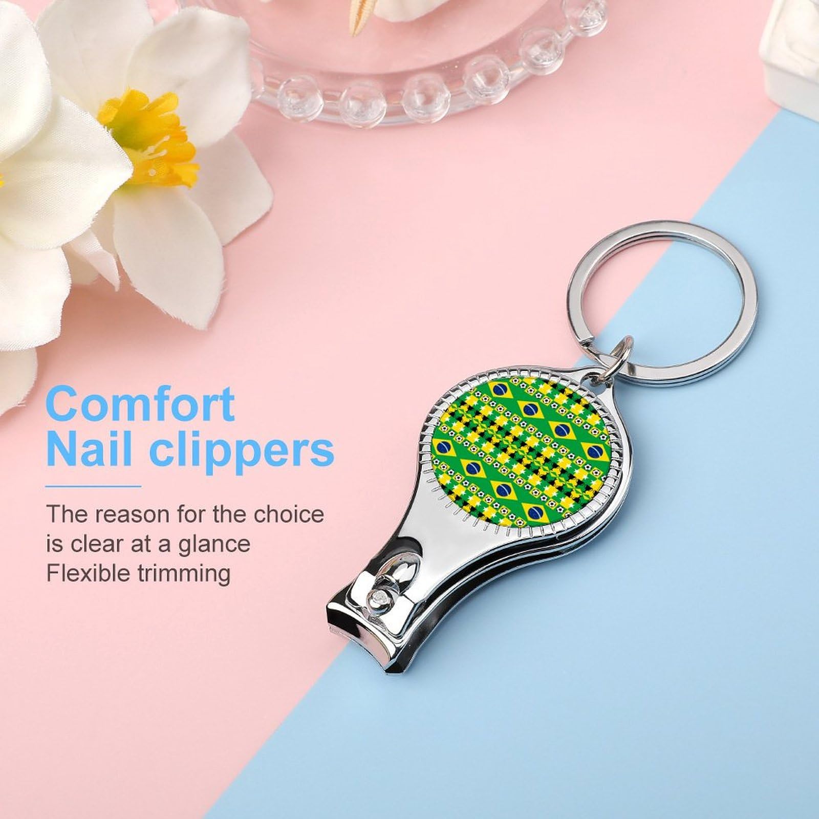 Brazilian Flag Soccer Nail Clipper - Portable Metal Nail Cutter with Nail File for Men & Women - Perfect for Travel, Sports Fans & Soccer Enthusiasts