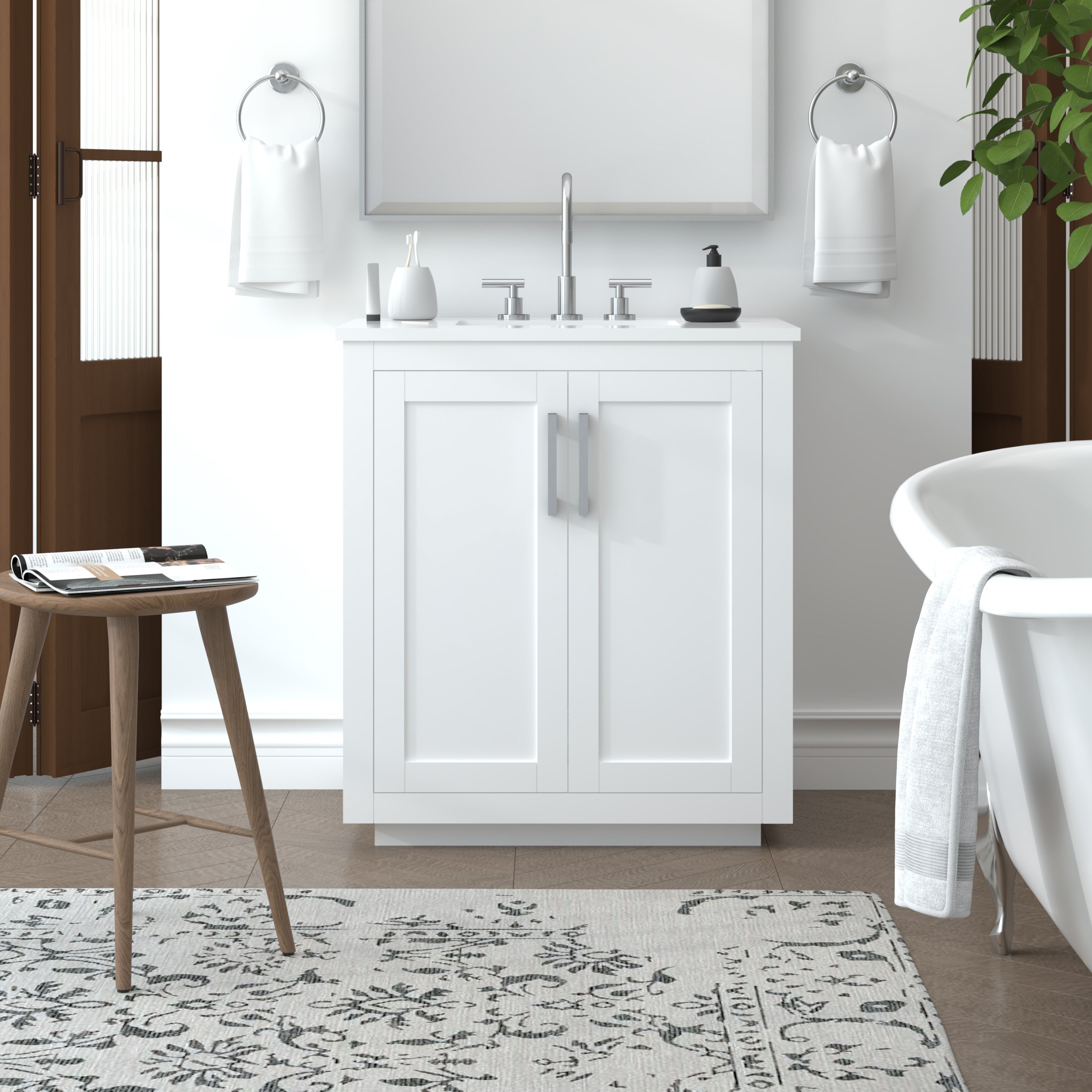 29.5 Inch White Bathroom Vanity Cabinet - Modern Freestanding Vanity for Bathroom Remodel, Small Space & Powder Room - Nearmé Miami Collection