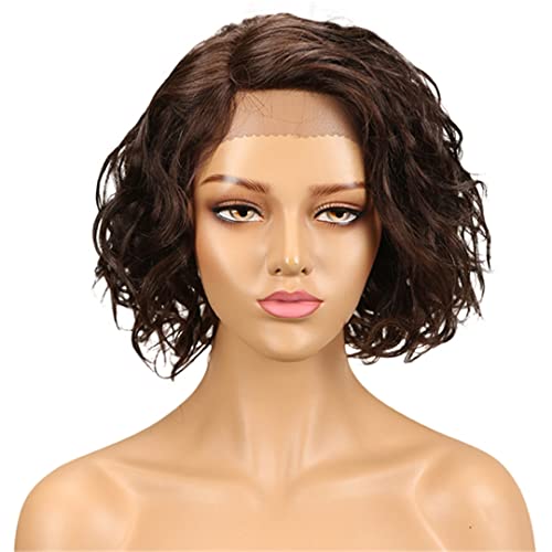 10 Inch #4 Natural Curly Peruvian Remy Human Hair Wig for Black Women - Lace Front Romance Curly L Part Wig | Perfect for Daily Wear, Cosplay & Special Occasions