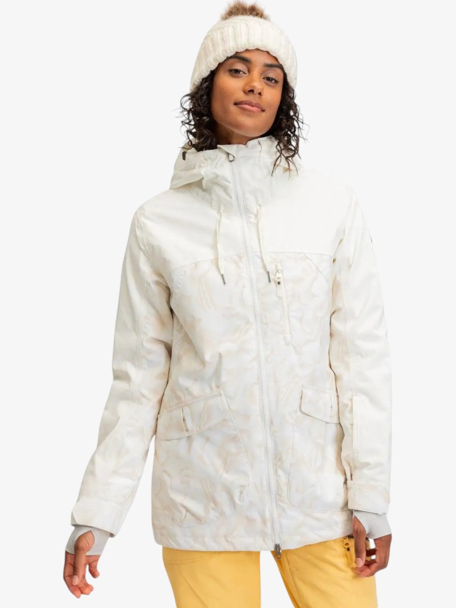 ROXY Women's Snow Stated Jacket - White Winter Waterproof Ski Coat for Snowboarding & Outdoor Adventures