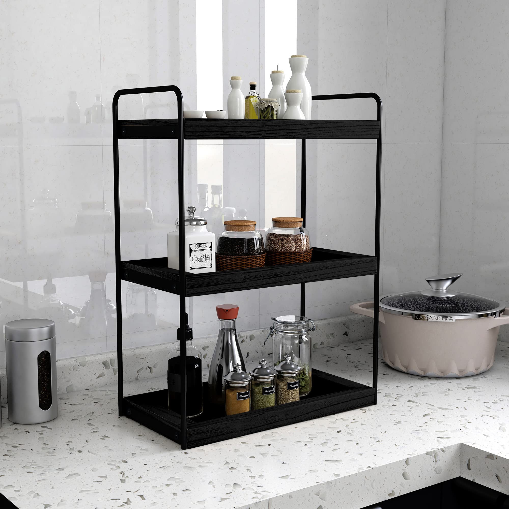 Dorhors 3-Tier Bathroom Counter Organizer - Space Saving Vanity Shelf & Countertop Storage Tray for Makeup, Skincare, Jewelry - Black Bathroom Organizer for Small Spaces & Clutter-Free Vanity