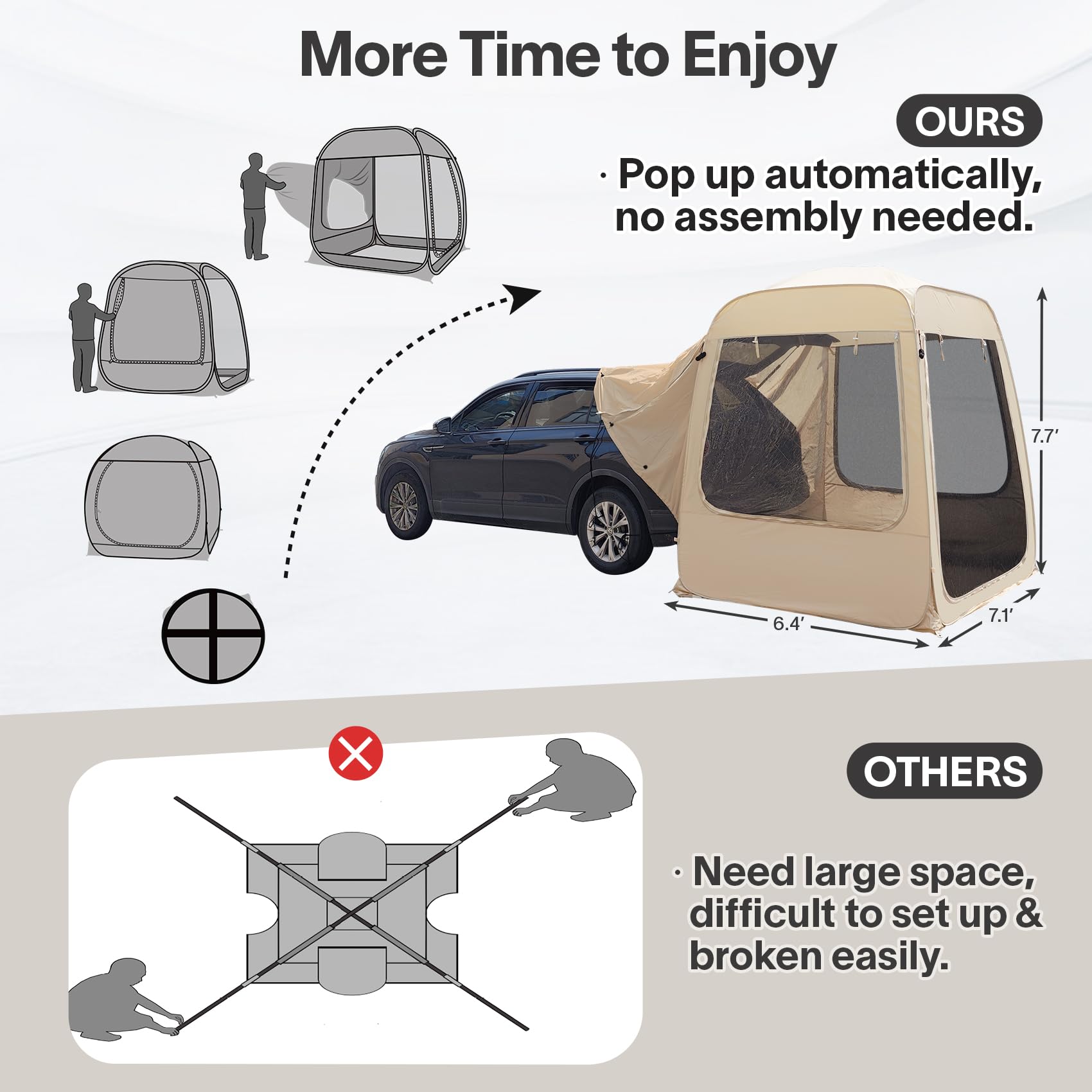 All-Weather Camping Screen Tent & SUV Tent - Waterproof PVC Shelter with Mesh for Outdoor Adventures | Portable Pop-Up Instant Tent for Car, Van, RV Camping | Perfect for Beach Trips, Backyard BBQs & Family Camping