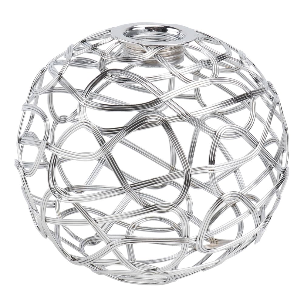 DOITOOL Metal Cage Rattan Lamp Shade - Decorative Globe Clip-On Chandelier Light Cover for Ceiling Pendant, Table, Wall & Floor Lamps (Silver) - Perfect for Living Room, Bedroom, Dining Room & Office Lighting Decor