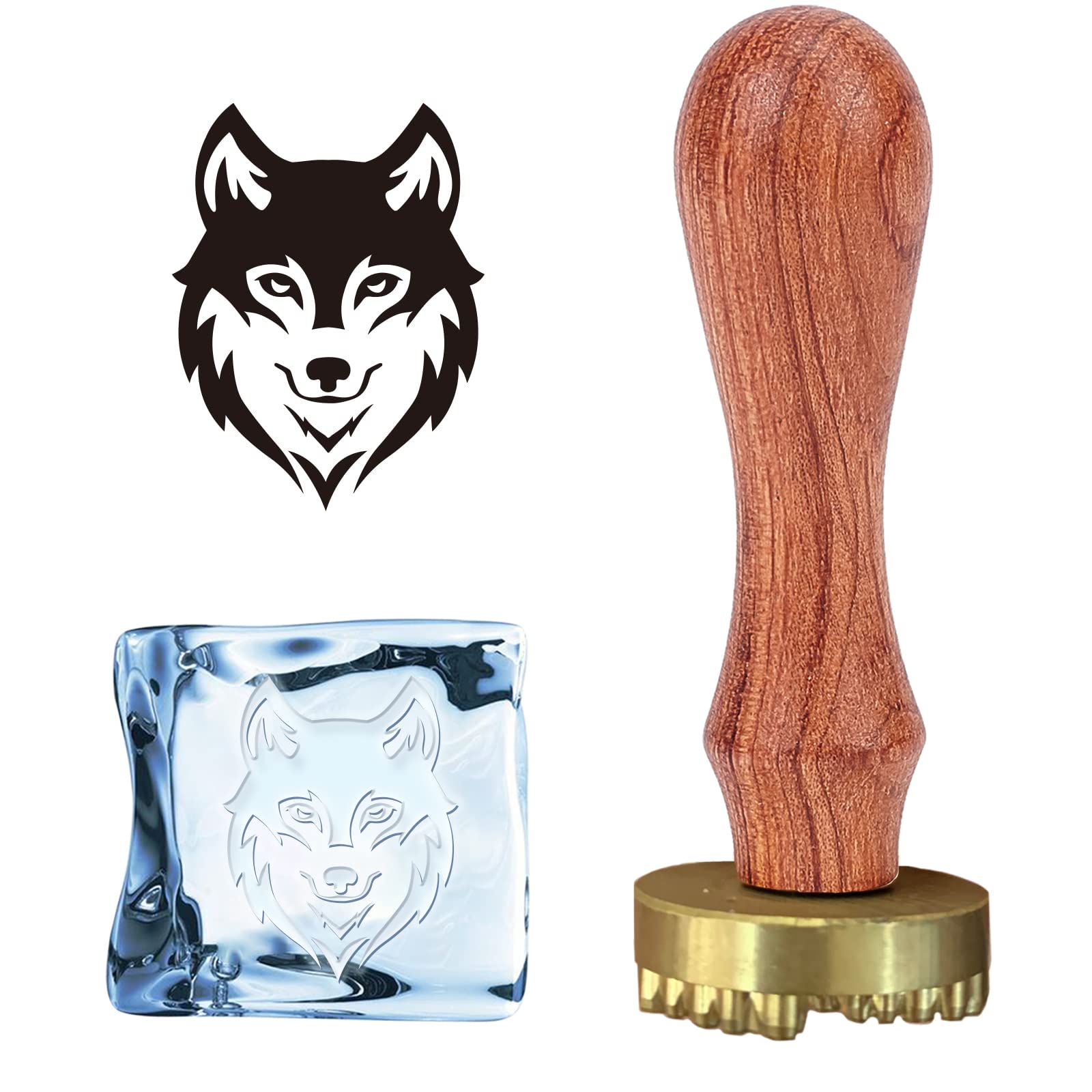 Premium Wolf Wax Seal Stamp for Whiskey & Cocktails - CRASPIRE Ice Branding Stamp with Removable Brass Head, Wood Handle & Velvet Pouch - Perfect for Bourbon, Mojito, Bar Decor & DIY Crafting Gifts