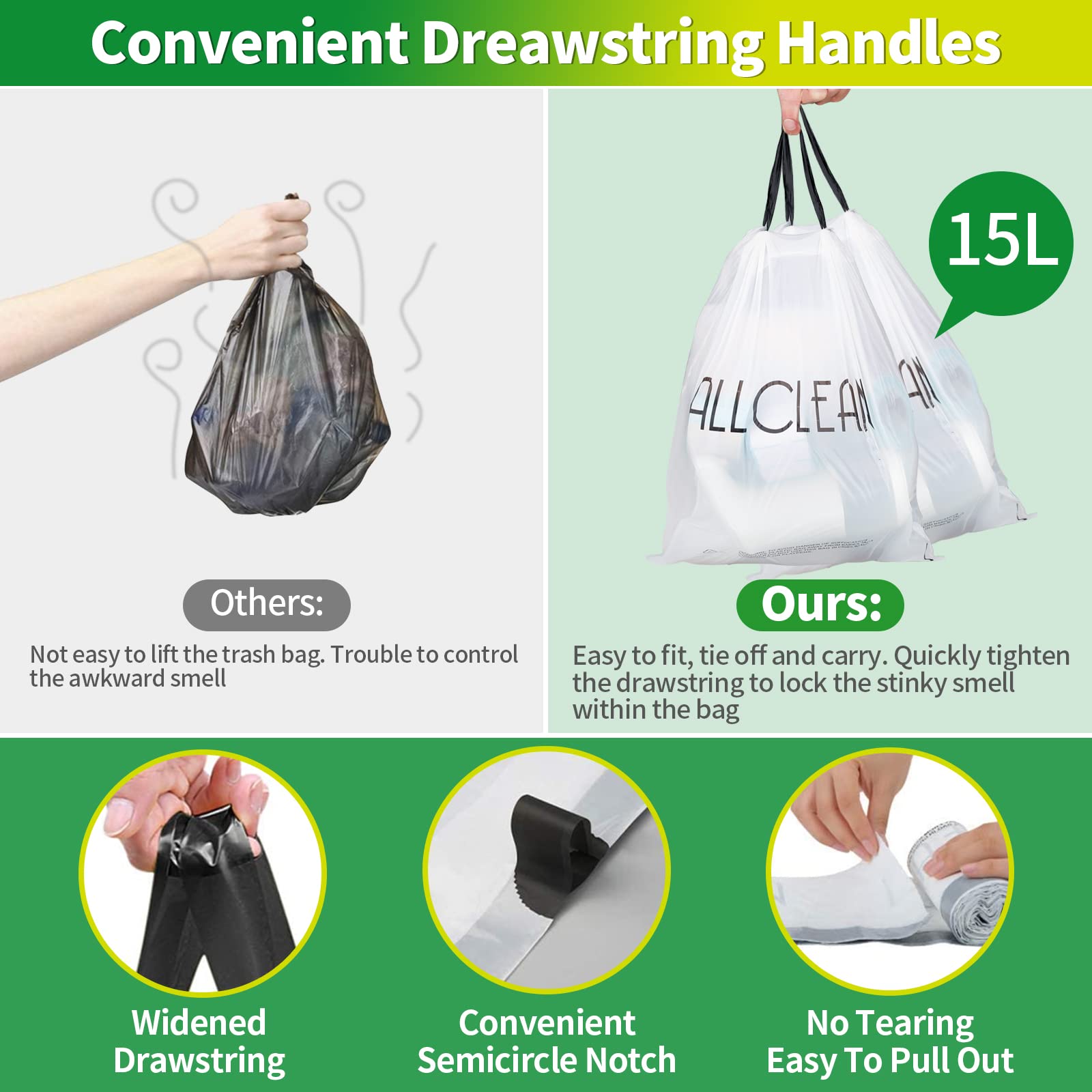 Ultra Strong 4 Gallon Drawstring Trash Bags - 90 Count Small Kitchen Garbage Bags for Bathroom, Office, Bedroom & Wastebasket | Heavy Duty, Leak Proof & Odor Control | Perfect for Home, Office & Commercial Use