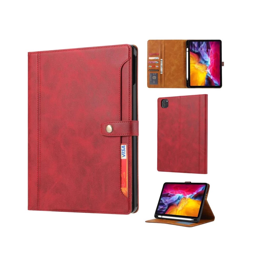 Premium Genuine Leather iPad Folio Case - Slim Protective Cover for iPad Pro/Air/Mini - Perfect for Work, Travel & Business Meetings