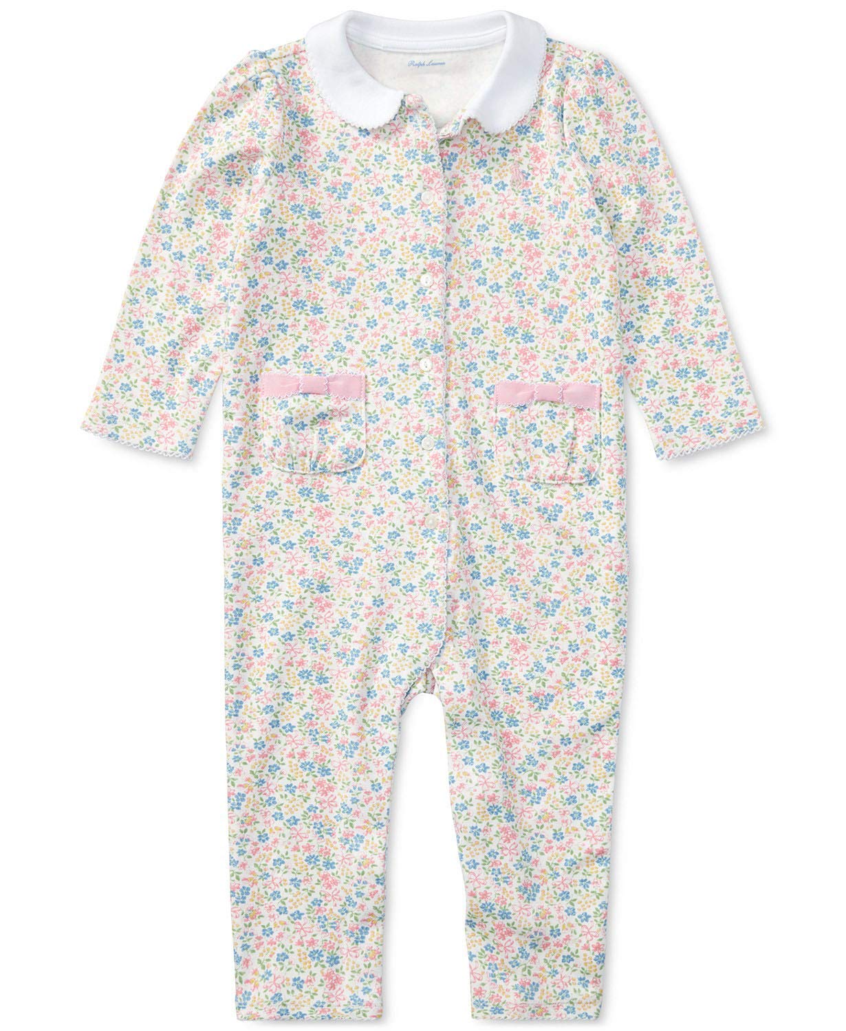 Ralph Lauren Baby Girls Floral Cotton Coverall - White & Multi Color - Soft & Comfortable Romper for Infants, Toddlers - Perfect for Playdates, Family Outings & Photo Shoots
