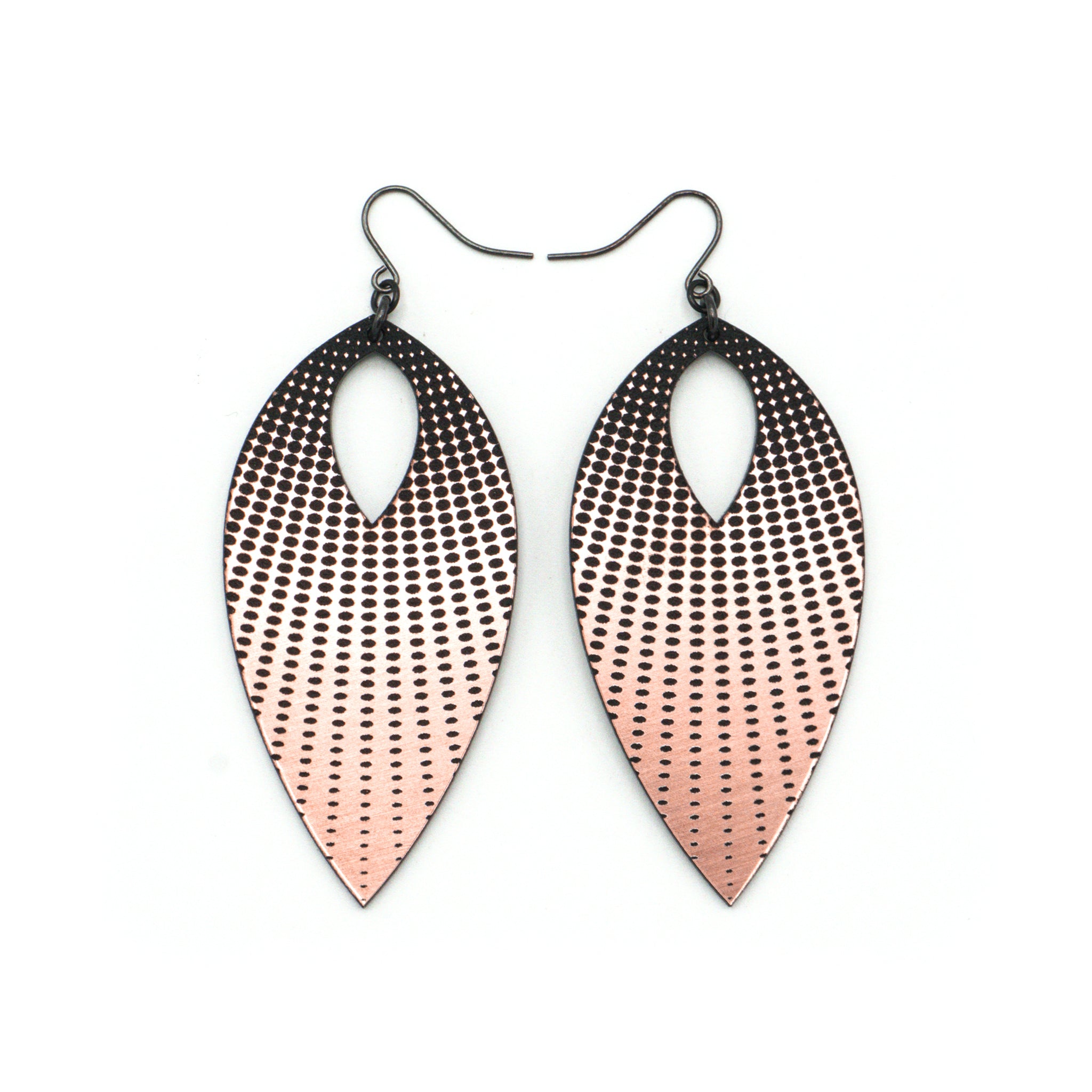 T7 Acrylic Earrings - Rose Gold & Black Halftone Rays Design | Stylish & Lightweight for Women | Perfect for Parties, Weddings & Everyday Wear