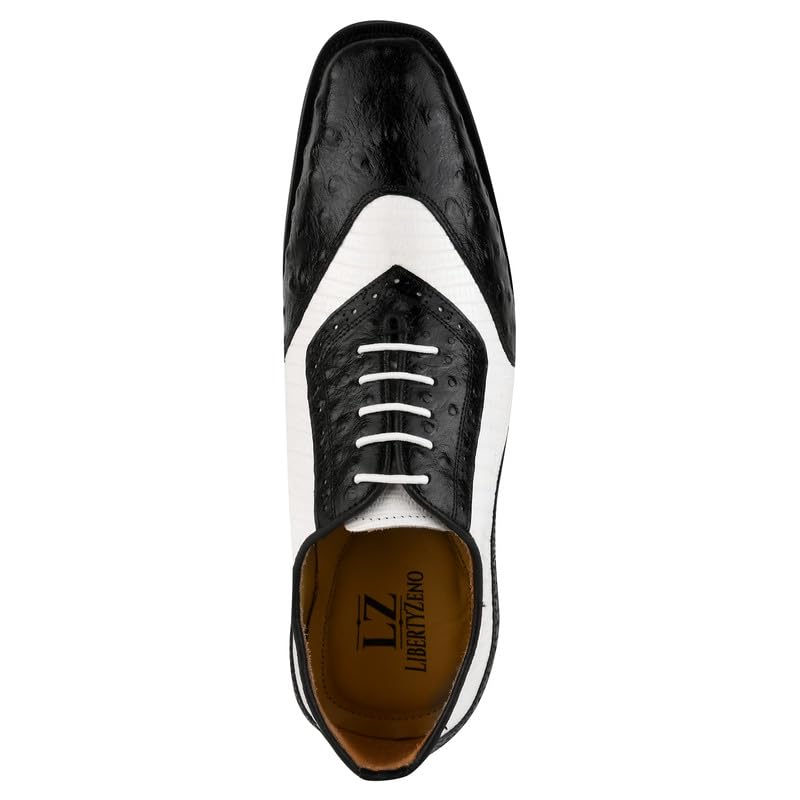 **LIBERTYZENO Men's Genuine Leather Oxford Dress Shoes - Ostrich Print Lace-Up Formal Shoes for Business & Wedding - Perfect Easter Gift for Him**    *(Use for: Office Wear, Special Occasions, Weddings, Easter Gifts, Business Events)*