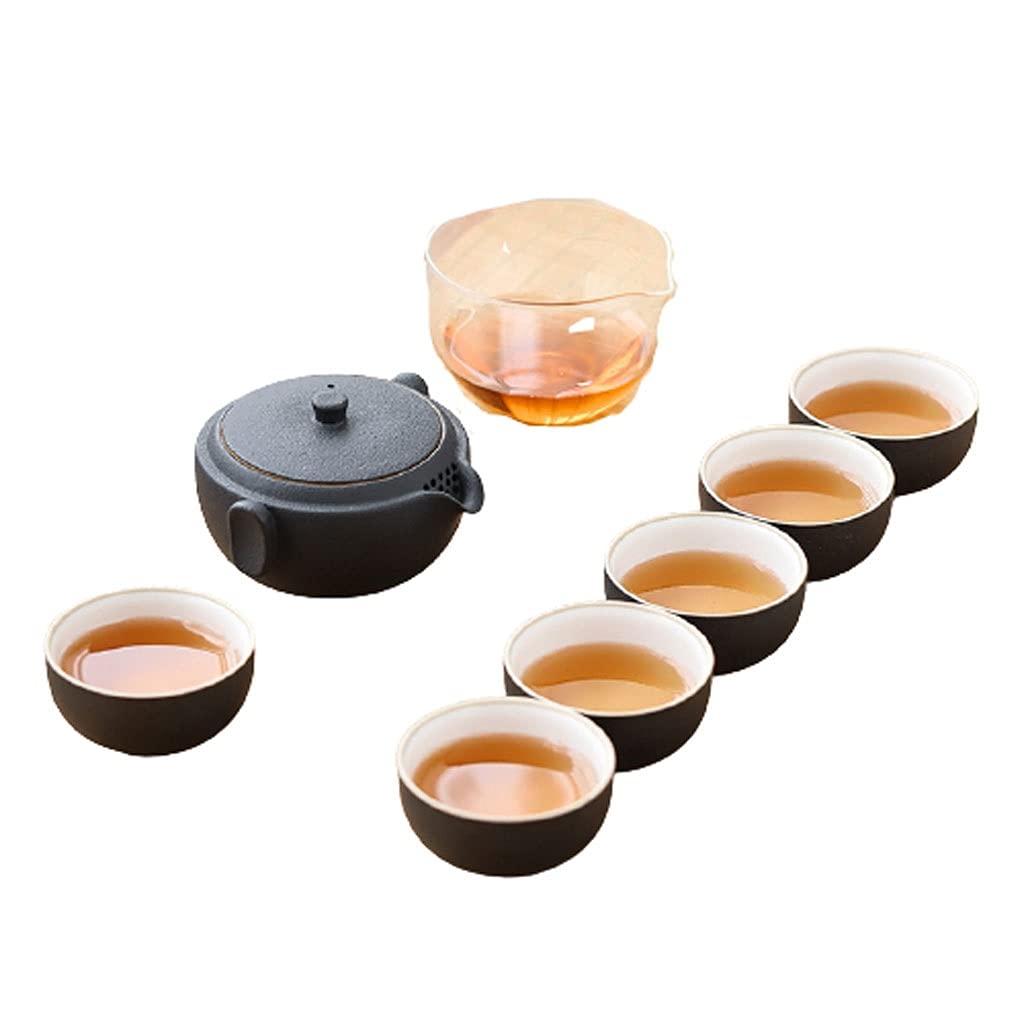 Premium Ceramic Tea Set - Traditional Chinese Black Pottery Teapot & Teacup Set with Storage Bag - Elegant Tea Service for Home, Office & Gifting (Size B) - Perfect for Afternoon Tea, Zen Meditation & Chinese Tea Ceremonies