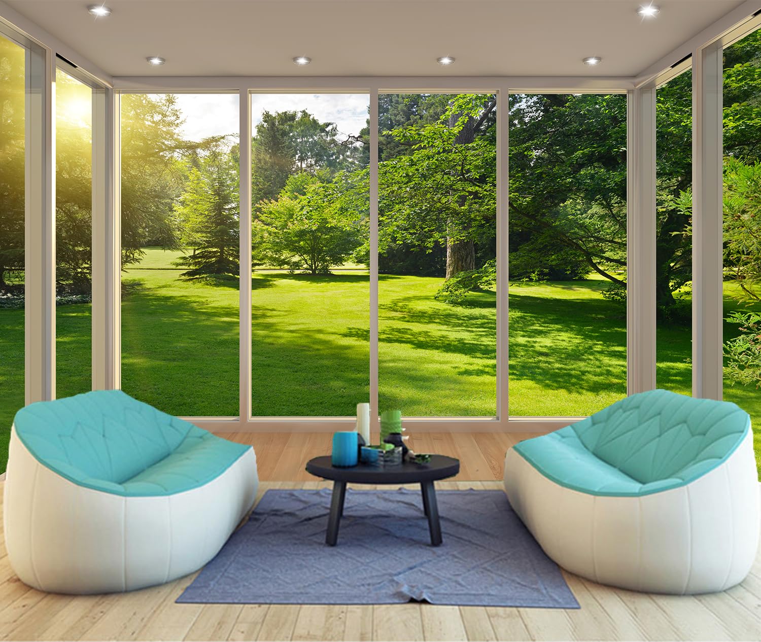 FLFK 3D Peel and Stick Wallpaper - Sunshine Green Lawn Forest Landscape Self-Adhesive Large Poster (118
