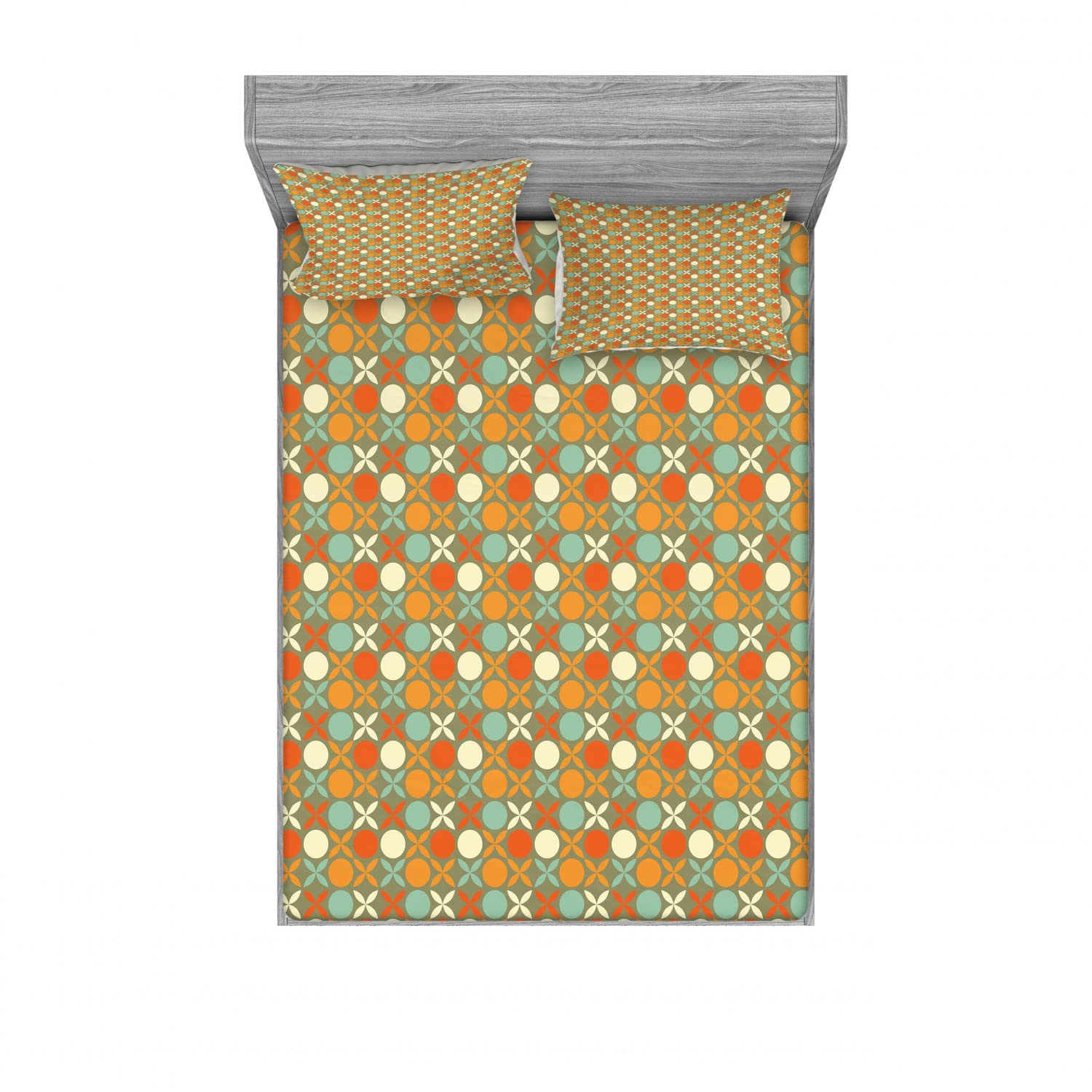 Vintage 2-Pack Full Size Fitted Sheet & Pillow Sham Set - Retro Floral Dot Pattern 4-Piece Bedding Set (2 Fitted Sheets + 4 Pillow Covers) - Multicolor Bohemian Decor for Master Bedroom, Guest Room & Dorm