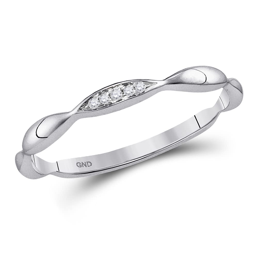 10K White Gold Women's Round Diamond Contour Stackable Band Ring - 0.02 CTTW - Perfect for Wedding, Anniversary & Everyday Stackable Jewelry