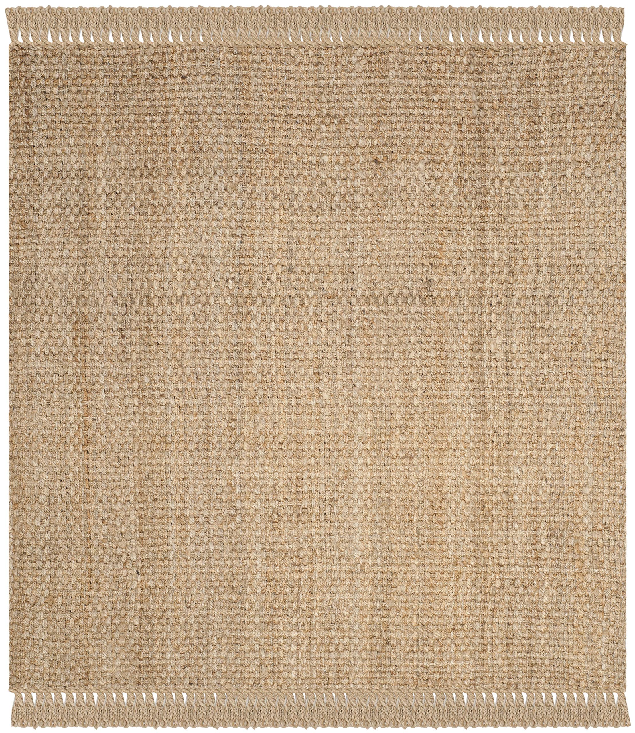 SAFAVIEH Natural Fiber Collection 7' Square Handmade Jute Rug with Tassels - NF467A | Eco-Friendly Floor Covering for Living Room, Bedroom & Boho Decor