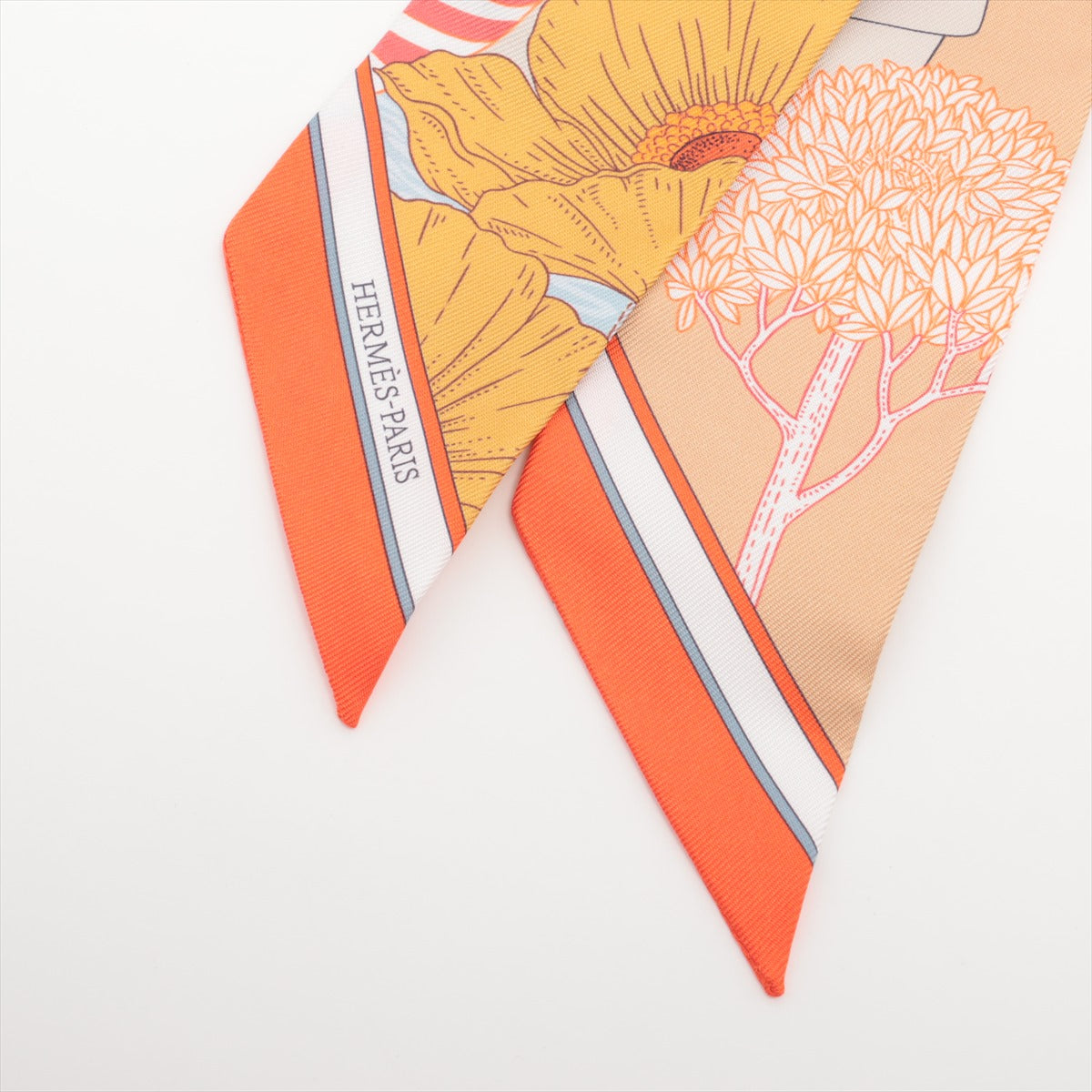 Hermès Twilly Silk Scarf - Precious Paradise Orange Design | Luxury Fashion Accessory for Women | Perfect for Gifts, Parties, and Special Occasions