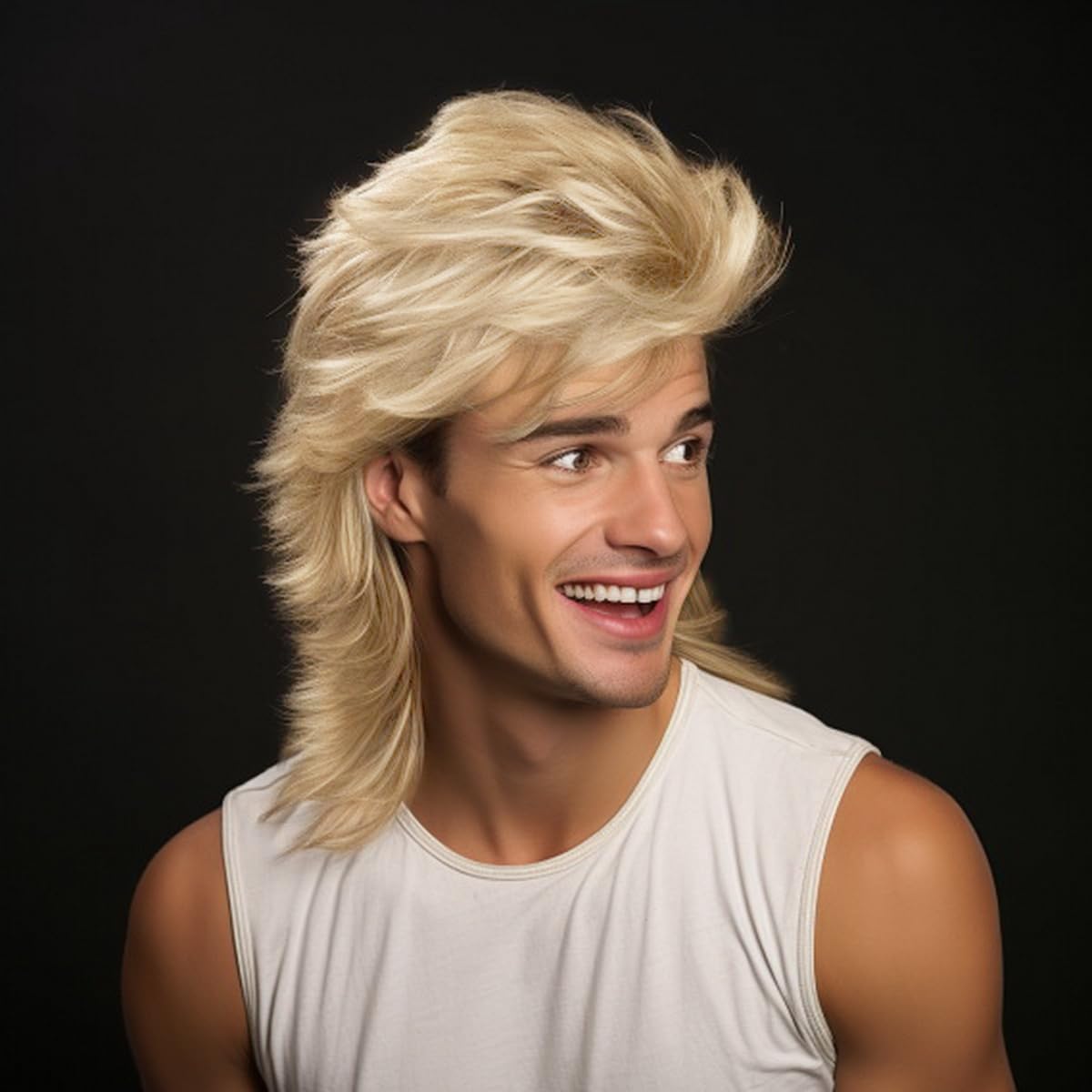 ALUMI Mullet Wigs for Men - 80s Retro Party Costume Wig, Blonde Funny Adult Halloween Cosplay Hairpiece - Perfect for 80s Theme Parties, Halloween Costumes & Cosplay Events