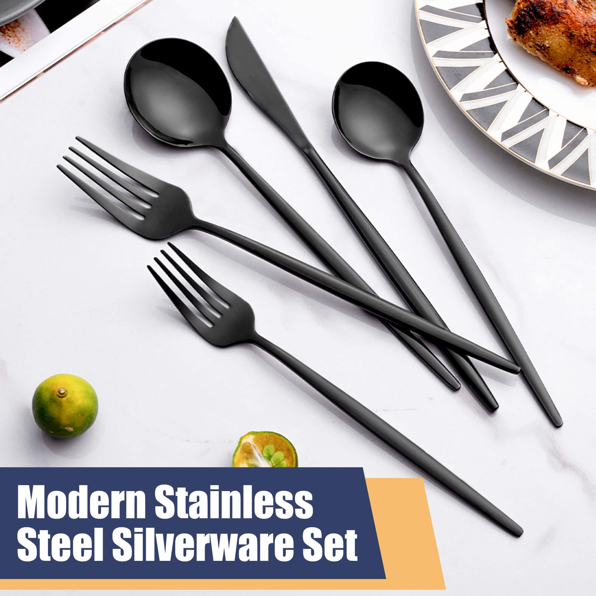 20-Piece Stainless Steel Flatware Set - Black Silverware Cutlery for 4 People (Forks, Spoons, Knives) | Durable Kitchen & Tableware for Home, Restaurant & Catering | Dishwasher Safe | Perfect for Dinner Parties, Weddings & Daily Dining