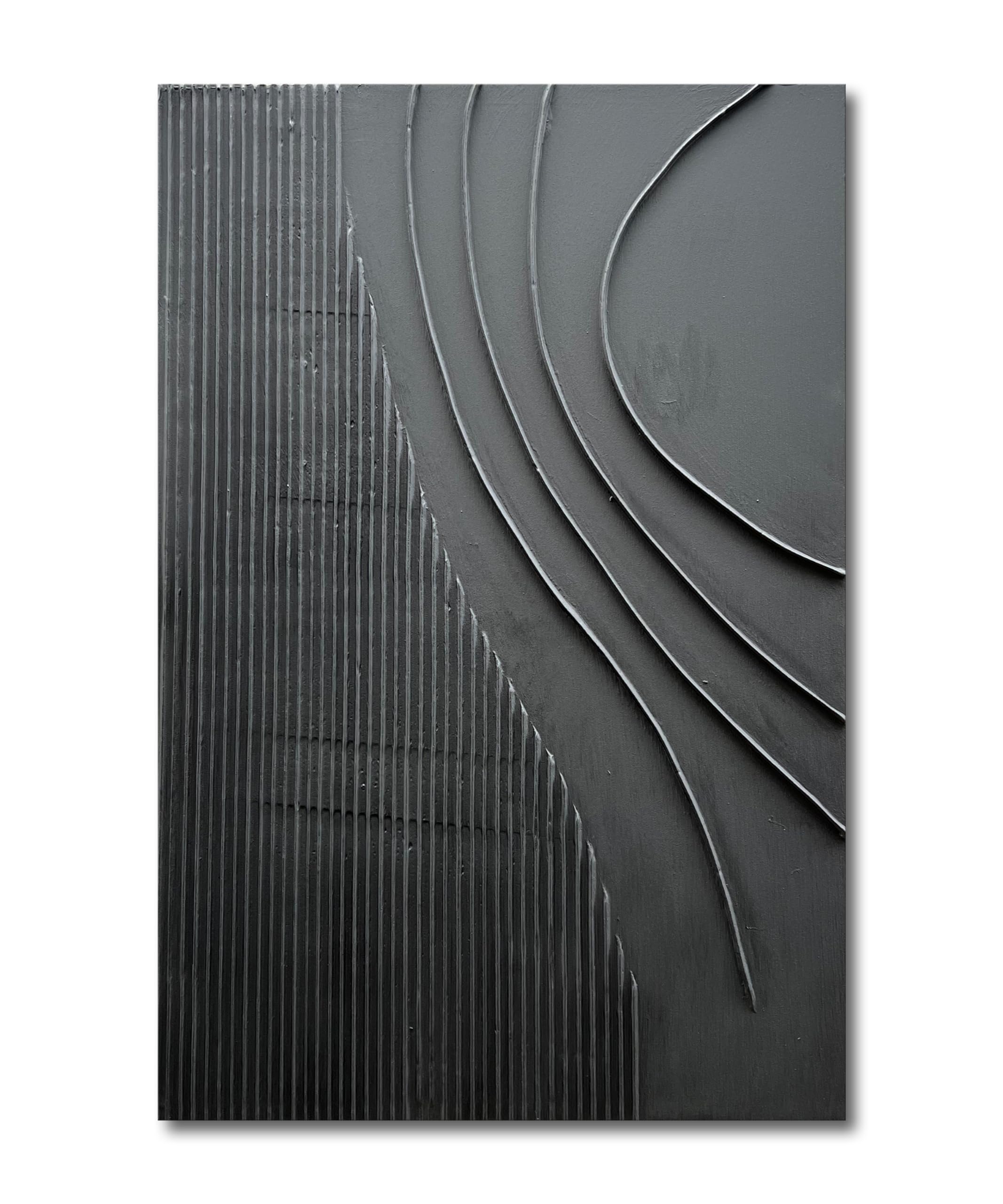Hand-Painted Thick Texture Black Minimalist Oil Painting - 45x30 Inches Large Wall Art for Modern Home Decor | Living Room, Bedroom & Office Wall Decoration
