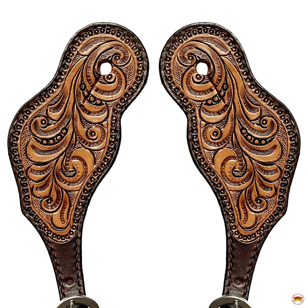 HILASON Genuine Leather Western Horse Spur Straps with Floral Hand-Painted Design - Durable & Comfortable for Men & Women - Perfect for Western Riding, Rodeo, and Equestrian Sports