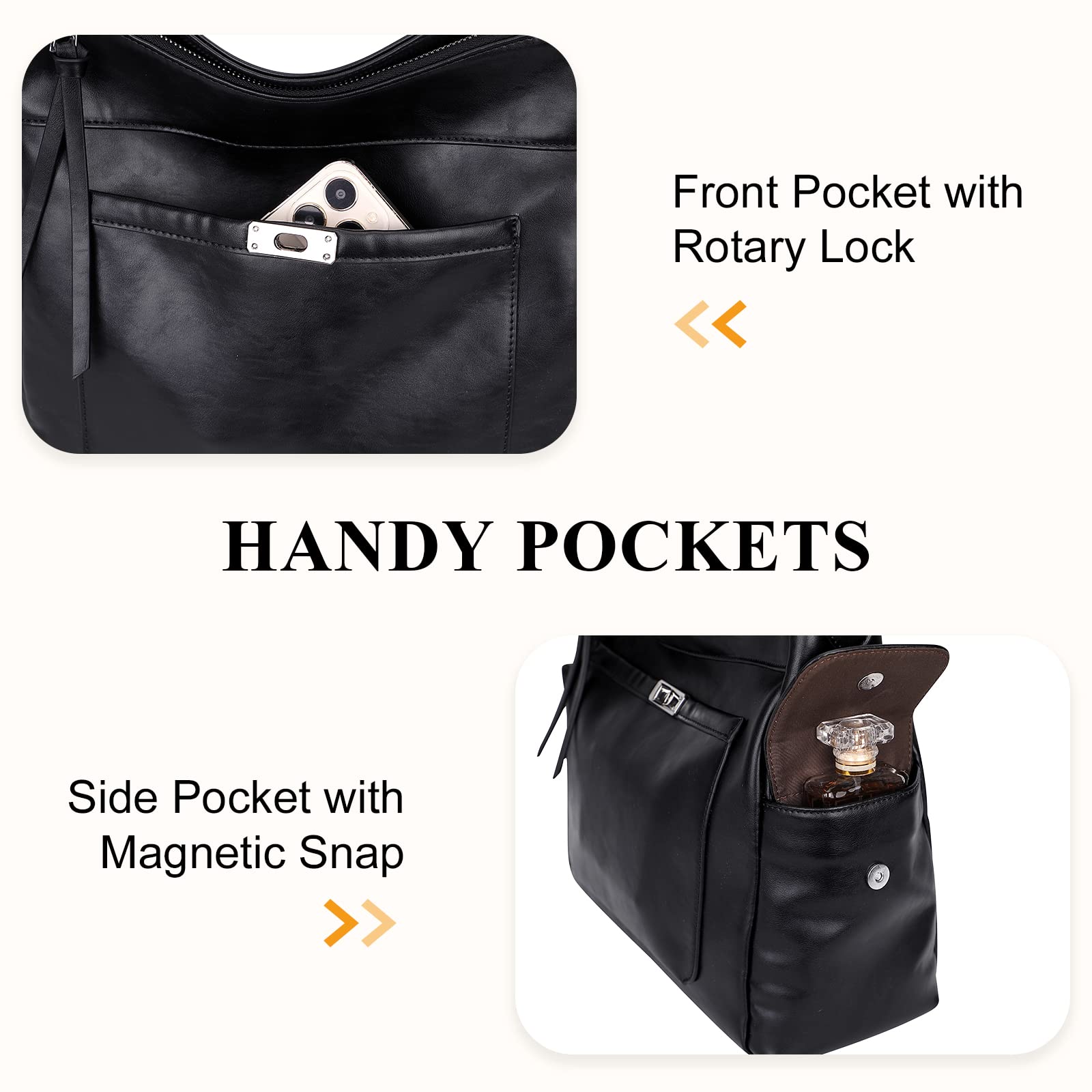 Premium Genuine Leather Hobo Handbags for Women - Stylish Shoulder & Crossbody Purse (O116E-2G Black) | Perfect for Work, Travel & Everyday Use