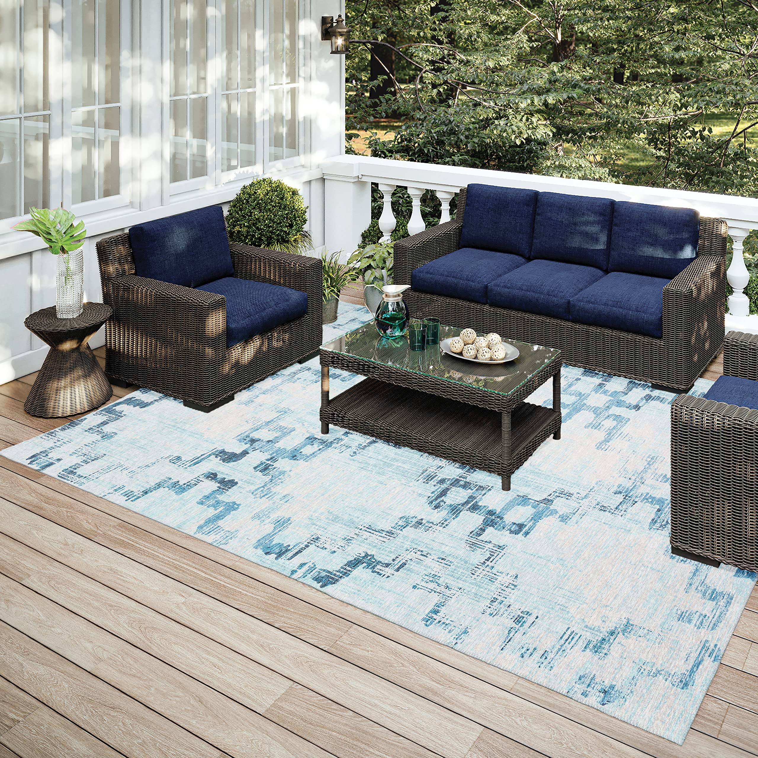 Addison Rugs Yuma AYU45 Blue 9' x 12' Area Rug - Soft Modern Boho Chic Living Room Carpet for Bedroom, Dining Room & Home Decor