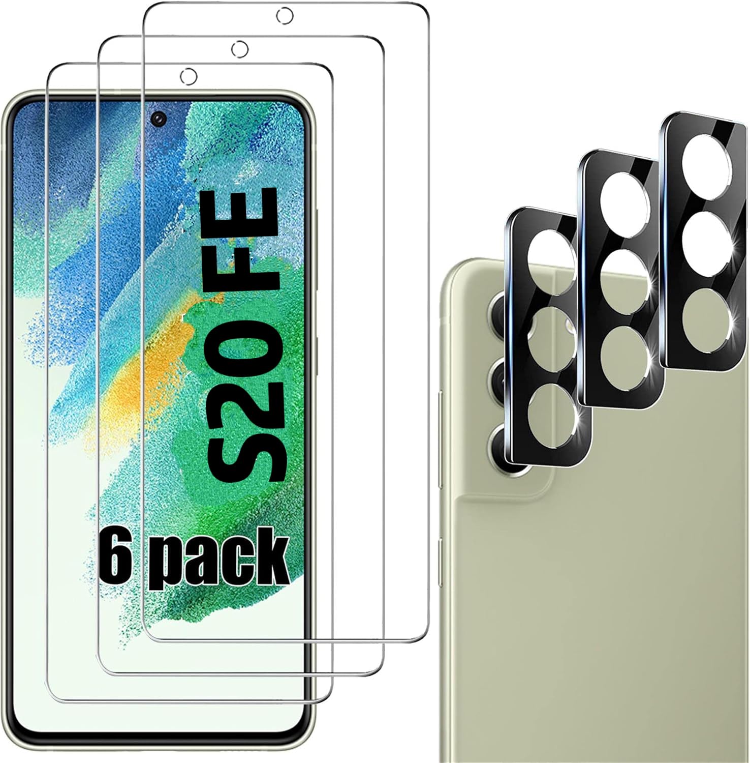 Samsung Galaxy S20 FE 5G Tempered Glass Screen Protector (3-Pack) & Camera Lens Protector (3-Pack) - Fingerprint Compatible, HD Clear, Bubble-Free - Perfect for Daily Use, Gaming, and Outdoor Activities