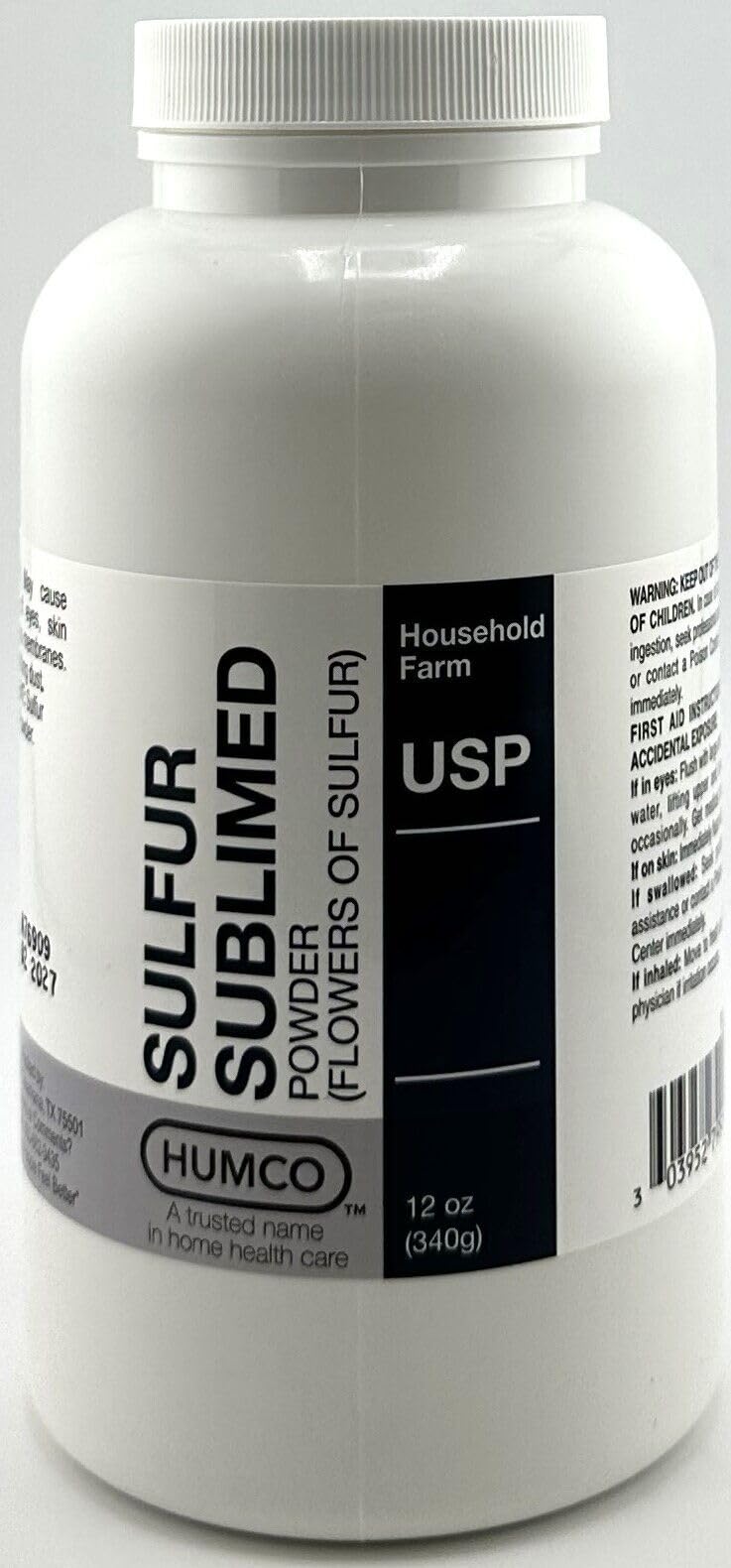 Humco Sublimed Sulfur Powder USP - 12 oz (340g) for Acne, Skin Care & Fungal Treatment | Organic Sulfur Supplement for Eczema & Scabies Relief