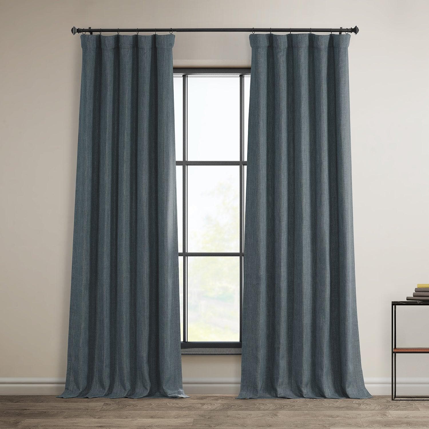 Reverie Blue Textured Faux Linen Blackout Curtains - Elegant Window Treatment for Bedroom & Living Room, Light Blocking & Noise Reducing for Better Sleep