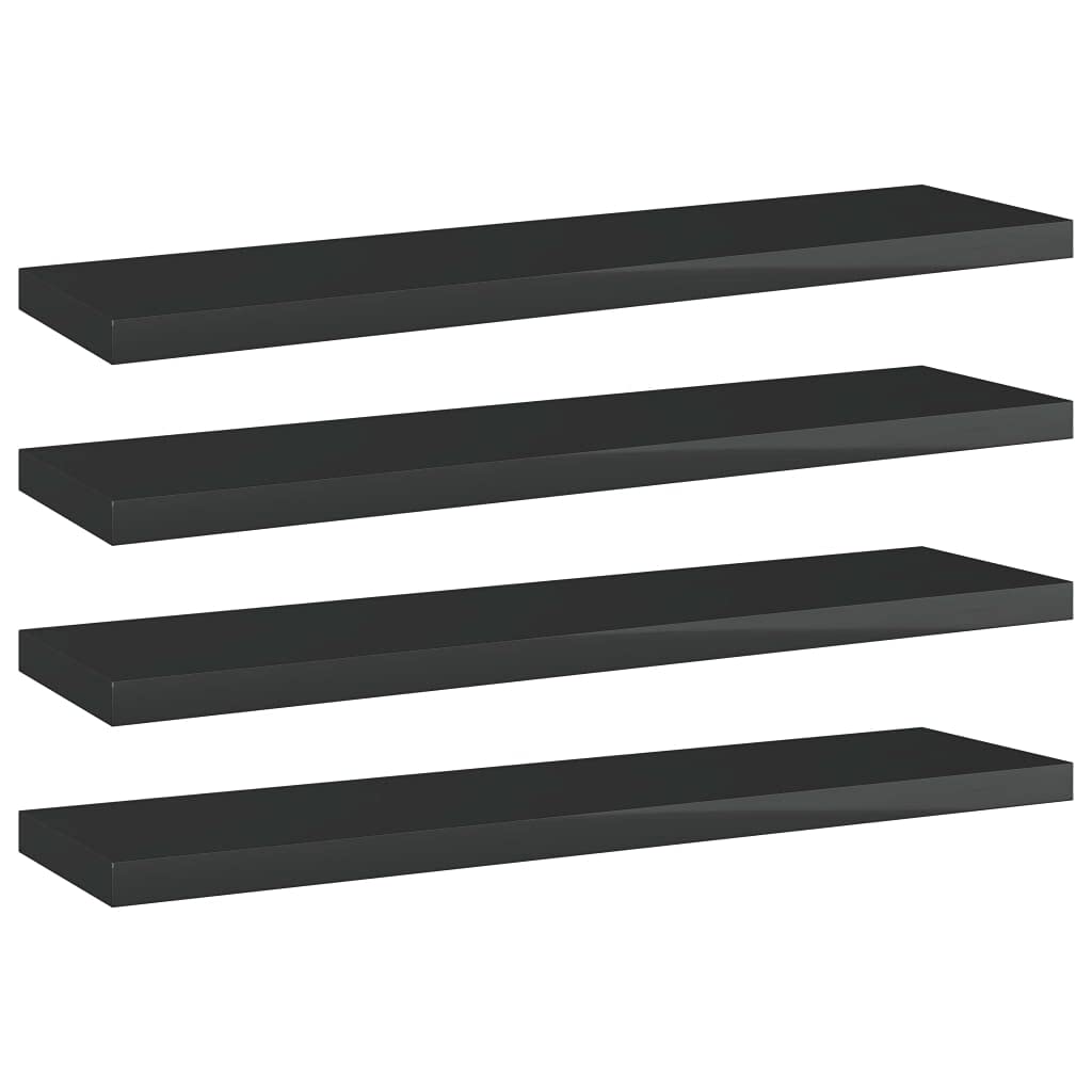 4-Pack High Gloss Black Bookshelf Replacement Panels - Floating Shelf Boards for Book Storage & Display - Durable Bookcase Organizer Shelves (Accessories Not Included) - Perfect for Home Office, Living Room & Bedroom Organization