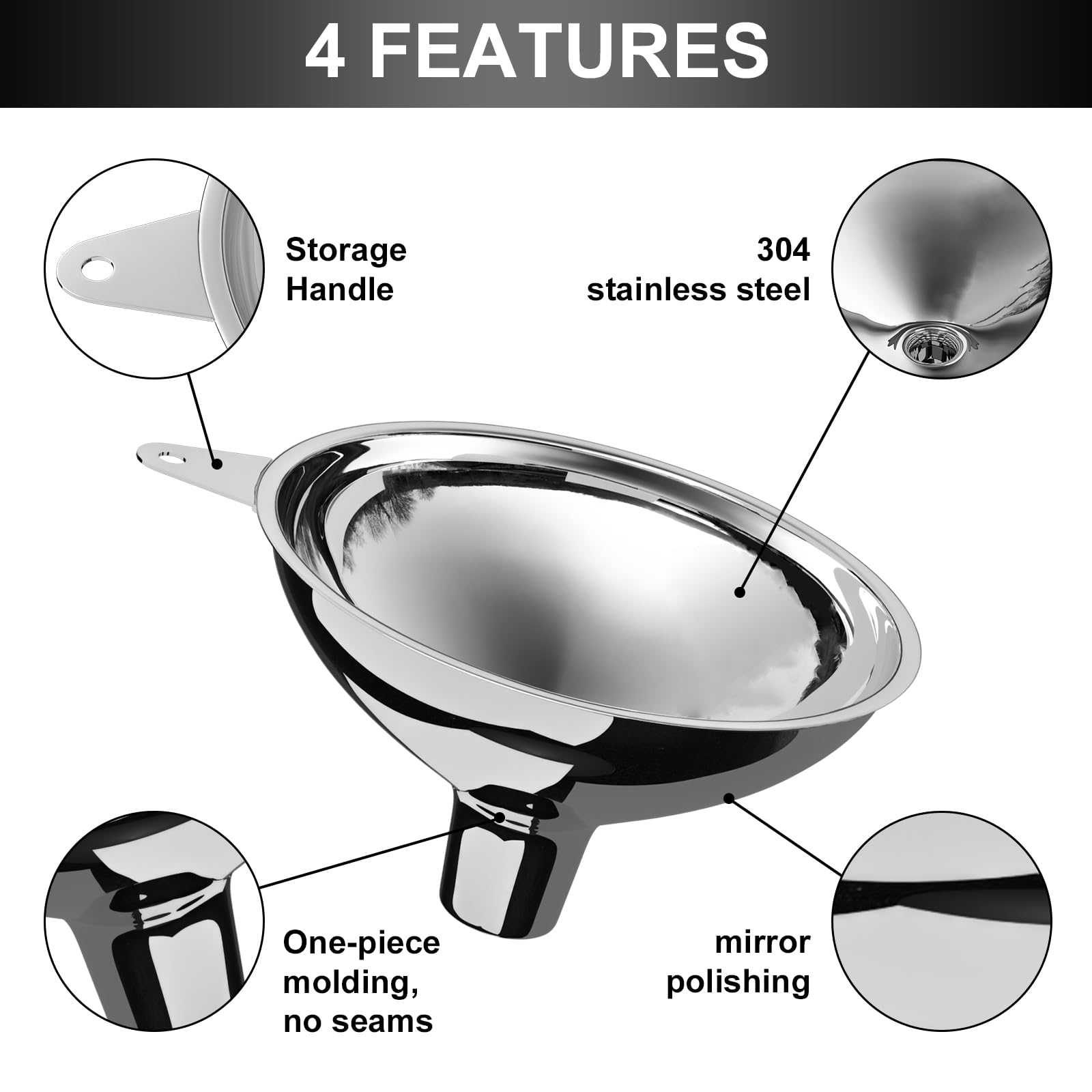 Premium Stainless Steel Large Funnel (5.7 Inch Wide Mouth) - Heavy Duty Metal Funnel for Bottle Filling, Spices, Juices, Coffee Beans, Honey & Milk - Perfect for Home Brewing, Canning, Cooking & DIY Projects