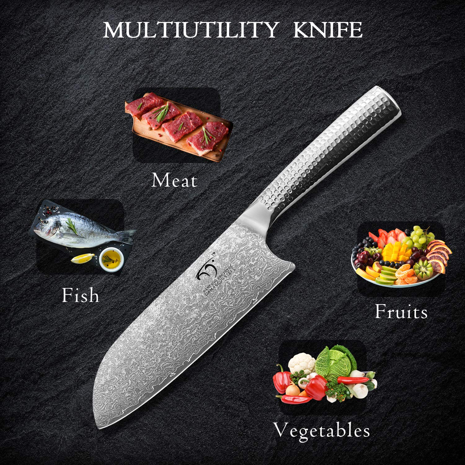 Premium 12-Piece Damascus Steel Kitchen Knife Set with Natural Wood Block - Razor Sharp Chef Knives, Paring Knife, Bread Knife - Non-Slip ABS Ergonomic Handle, Sharpener & Shears Included - Perfect for Home Cooking, Professional Chefs & Gift Giving