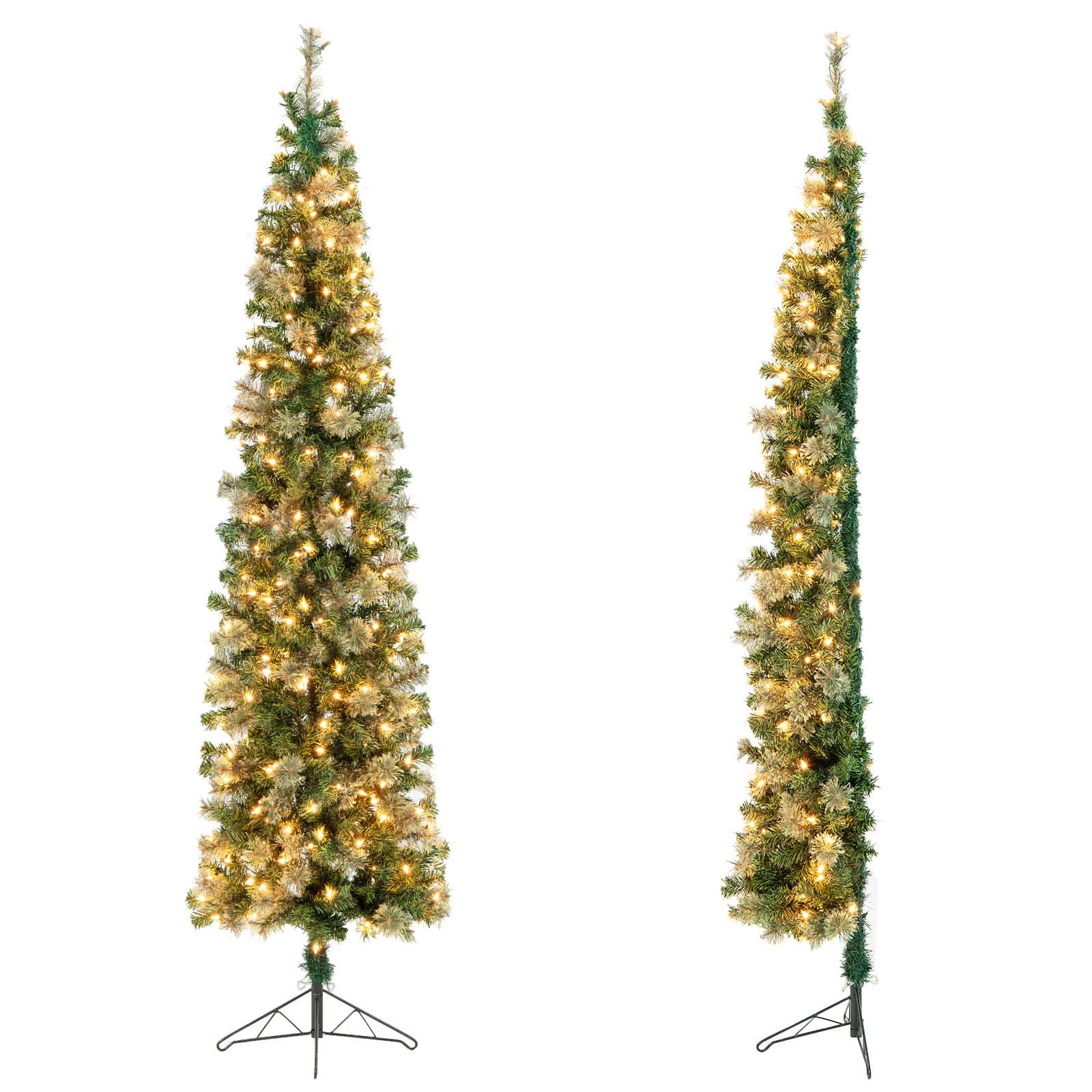 Goplus 7ft Pre-Lit Artificial Christmas Tree with 150 Warm White LED Lights, 403 Branch Tips - Foldable PVC Pine Needle Xmas Tree with Metal Stand for Indoor Home, Office, Party Holiday Decor | Perfect for Living Room, Bedroom & Festive Celebrations