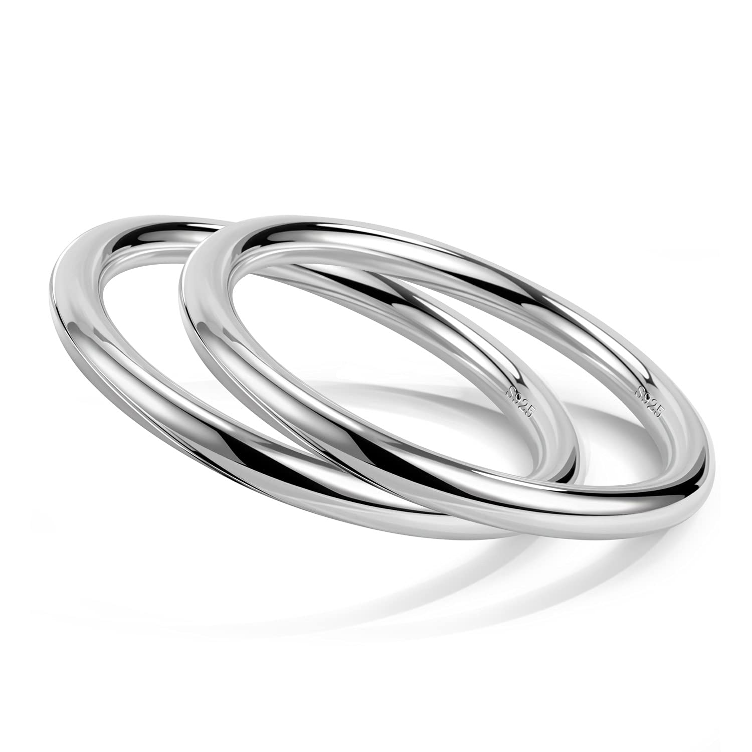 Minimalist 925 Sterling Silver Bangle Bracelet for Women & Men - 7-8mm Width, 60-65mm Diameter - Solid Smooth Cuff - Fashion Fine Jewelry Gift for Anniversary, Birthday & Everyday Wear
