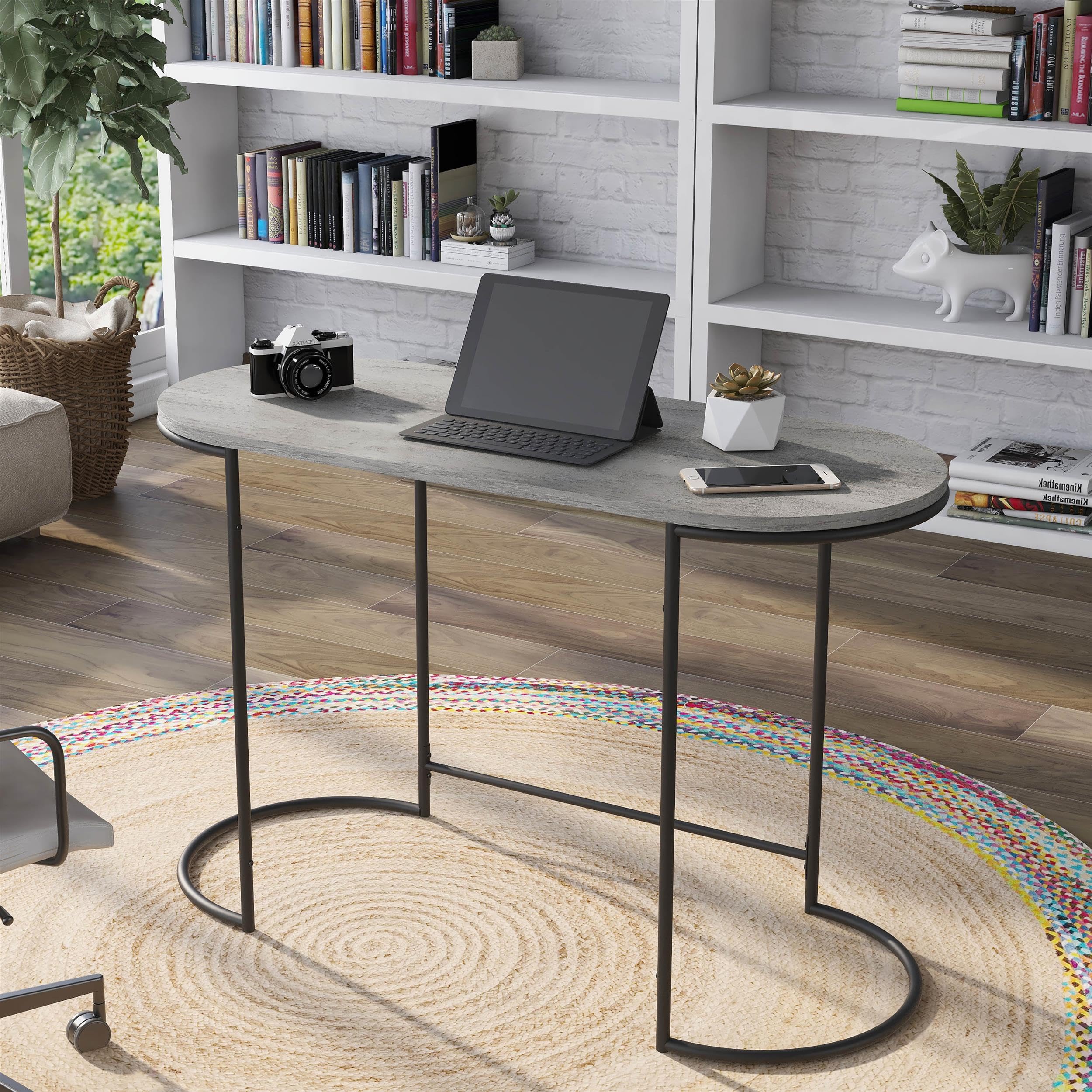 Furniture of America Wasiri Wood Writing Desk - Black & Light Gray Modern Home Office Desk for Study, Work, and Remote Learning