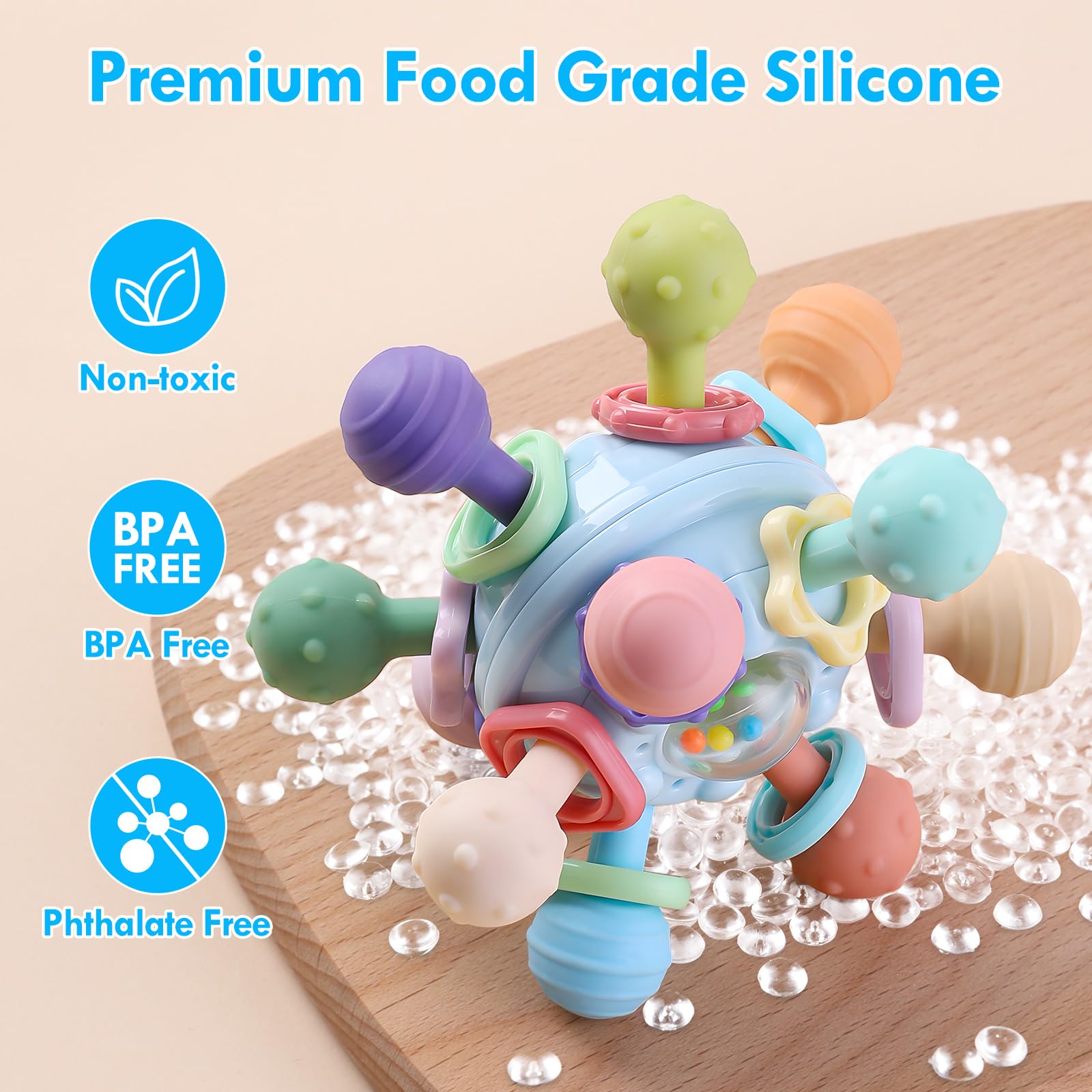 Organic Baby Teething Toys for 0-12 Months - BPA-Free Montessori Sensory Teether for Infants & Toddlers | Soothing Gum Relief for Newborns | Perfect Baby Shower Gift & Easter Basket Stuffer (Blue) - Ideal for Home, Travel & Daycare Use