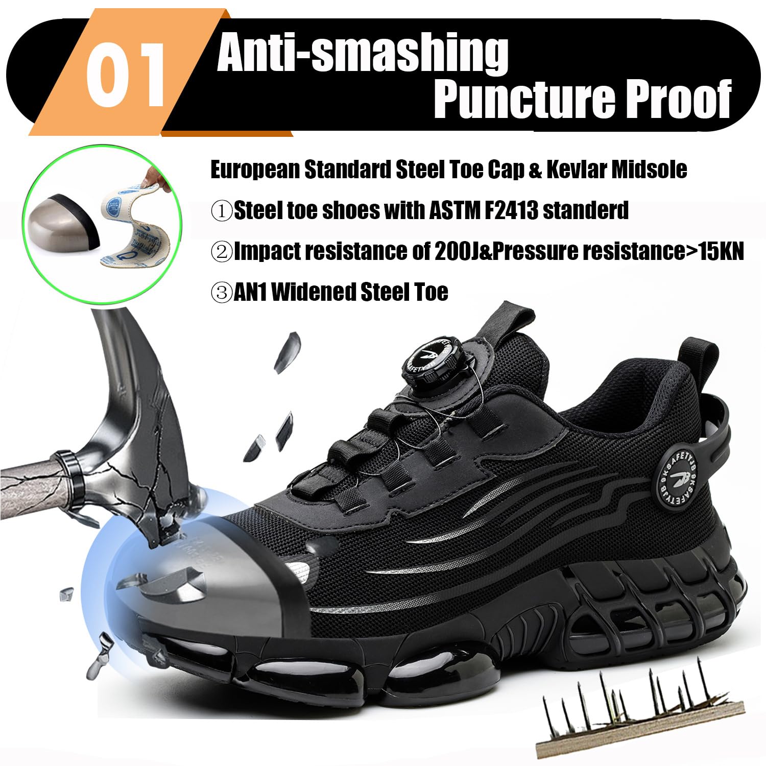 TimGross Men's Steel Toe Work Sneakers - Lightweight Slip-On Safety Shoes for Construction, Non-Slip & Durable - Perfect for Warehouse, Factory & Outdoor Work