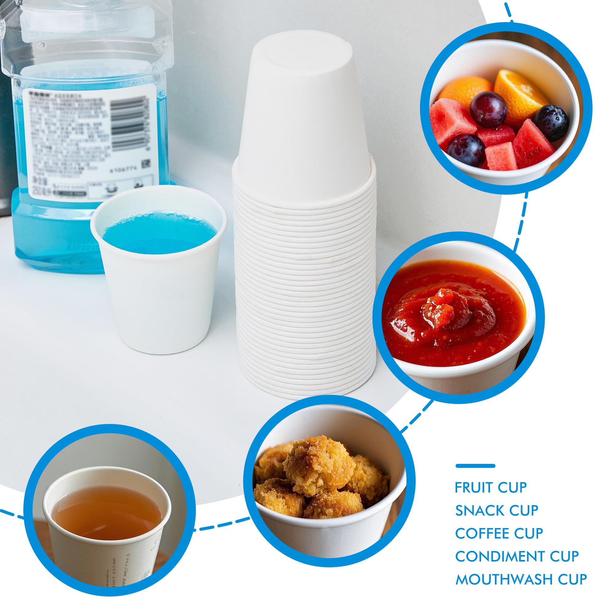 RACETOP 100 Pack 3 oz Disposable Paper Cups - Small Bathroom & Mouthwash Cups for Travel, Parties, Picnics - Perfect for Hotels, Restaurants, and Home Use