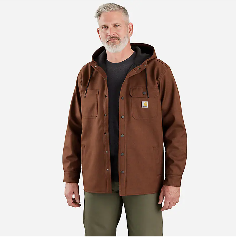 Rain Defender® Heavyweight Hooded Shirt Jacket for Men - Water-Resistant Outdoor Fleece Lined Coat in Mocha Heather | Perfect for Hiking, Camping & Cold Weather Activities