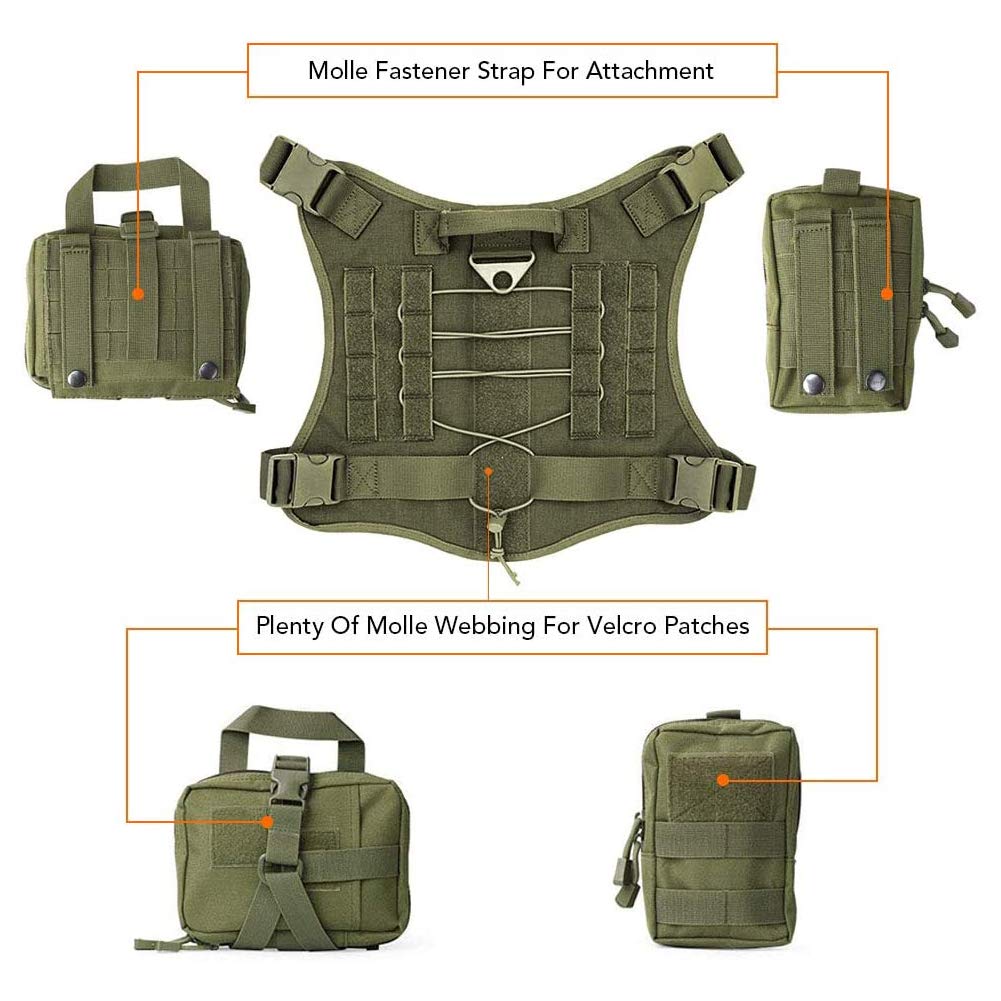 Tactical Dog Harness for Hiking & Training - Military-Grade MOLLE Vest for Medium to Large Dogs, No-Pull Service Dog Vest with Adjustable Straps, Backpack & Water Bottle Holder - Perfect for Outdoor Adventures, Camping & Working Dogs