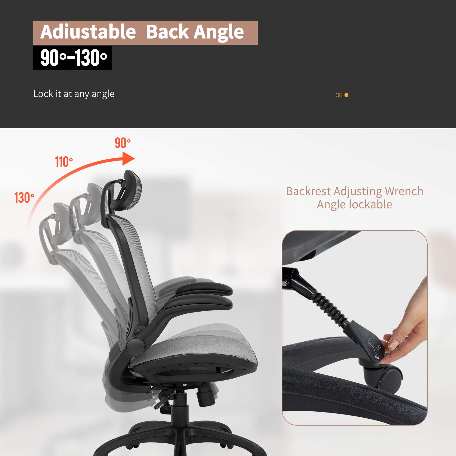 Ergonomic Office Chair with Lumbar Support & Headrest - Adjustable Mesh Computer Desk Chair with Flip-Up Arms, Swivel & Rolling Wheels - Comfortable Task Chair for Adults (Grey) - Perfect for Home Office, Gaming & Workspace