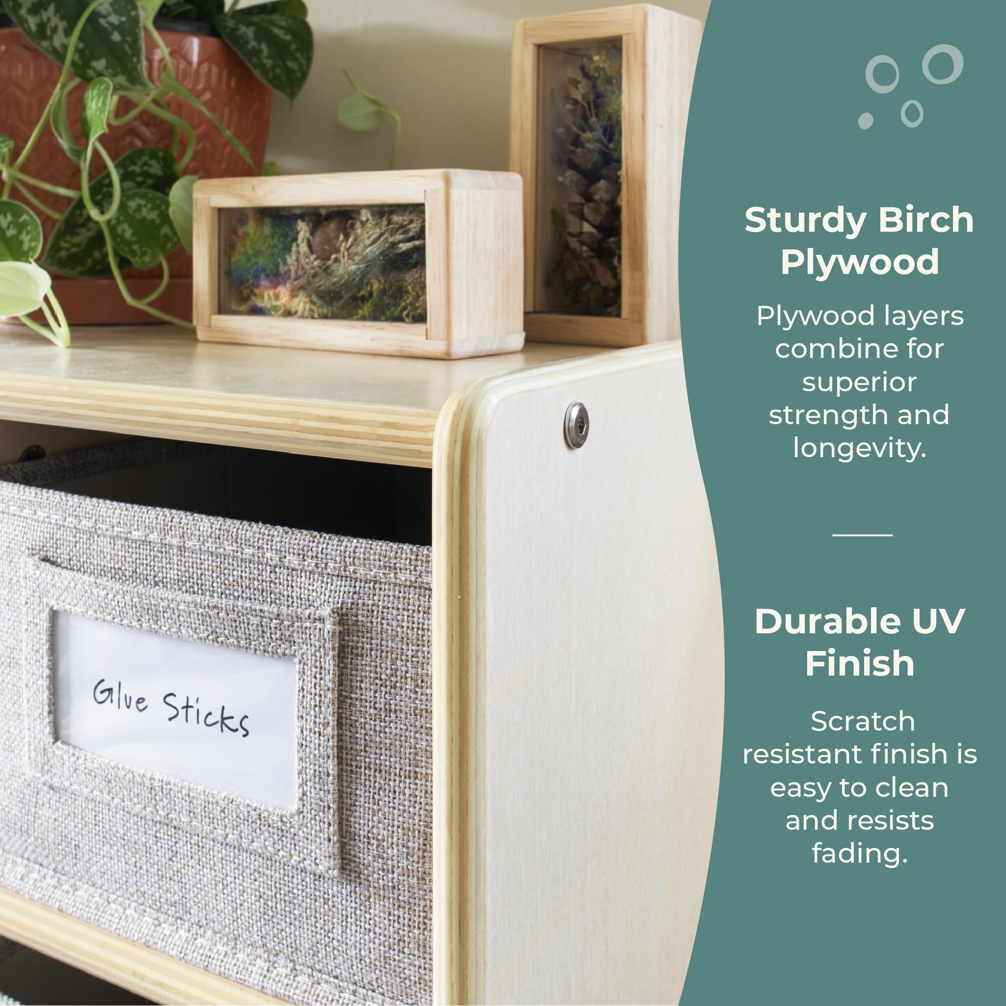 Guidecraft EdQ Cubby Bin Storage Organizer - Natural Wood Bookshelf with 8 Fabric Bins | Toy & Book Organizer for Kids, Teachers & Homeschooling | Classroom & Home Organization Furniture for Playrooms, Daycares & Montessori Schools