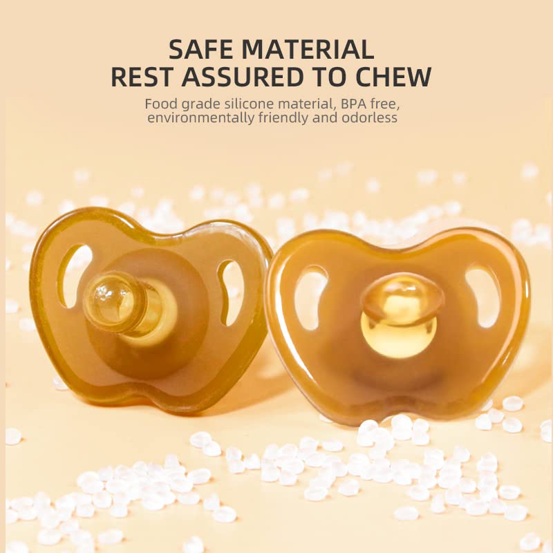 JIALTO Ultra-Light Soft Silicone Baby Pacifier - BPA-Free, Symmetrical One-Piece Design for Newborns 0-6 Months - 2-Pack (Nano Brown) - Perfect for Soothing, Travel & Daycare Use