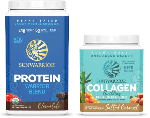 Sunwarrior Vegan Warrior Blend Protein Powder with BCAAs, Pea Protein & Collagen-Building Peptides | Hyaluronic Acid & Biotin Enriched | Post-Workout Recovery & Skin Health Support