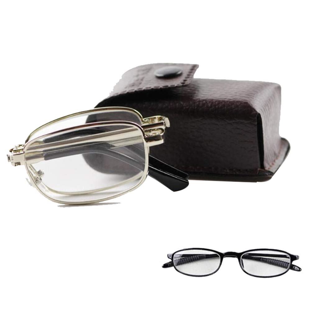 Metal Foldable Reading Glasses +3.5 for Men with Case | Portable Eyewear for Work & Travel